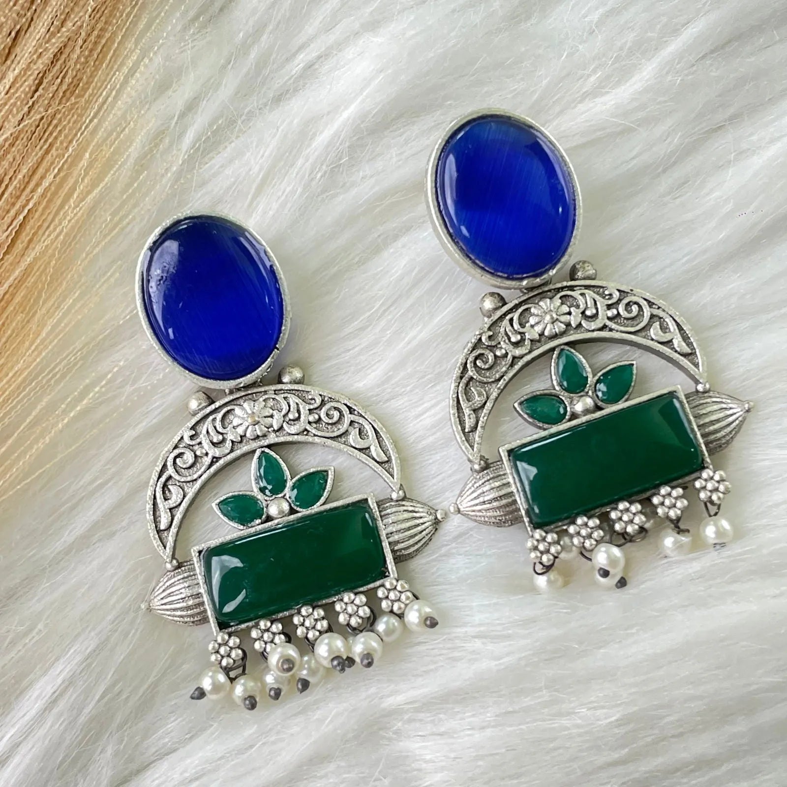 Blue - Green Chaandani Earrings - womaniya - Blue - Green Chaandani Earrings - womaniya -  - My Store - Blue - Green Chaandani Earrings - womaniya - #tag1# - #tag2# - #tag3# - #tag4#