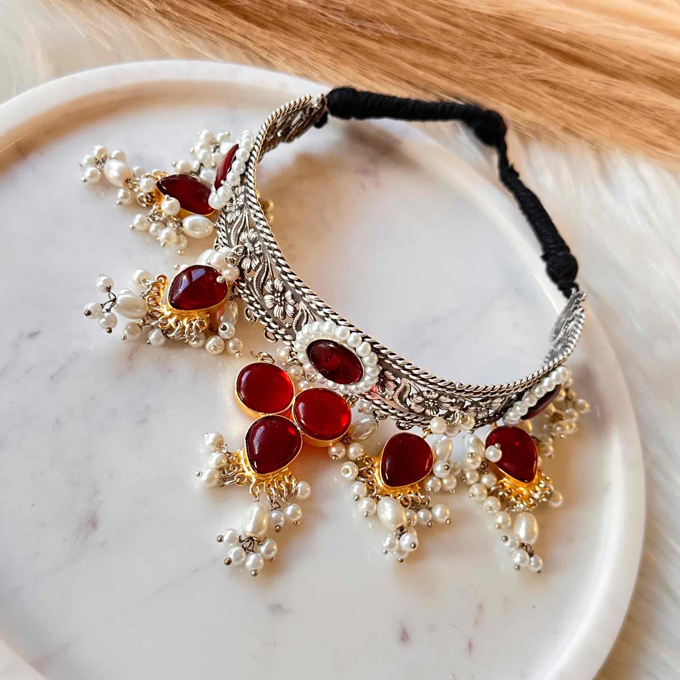 Red Celestial Spark Silver Choker