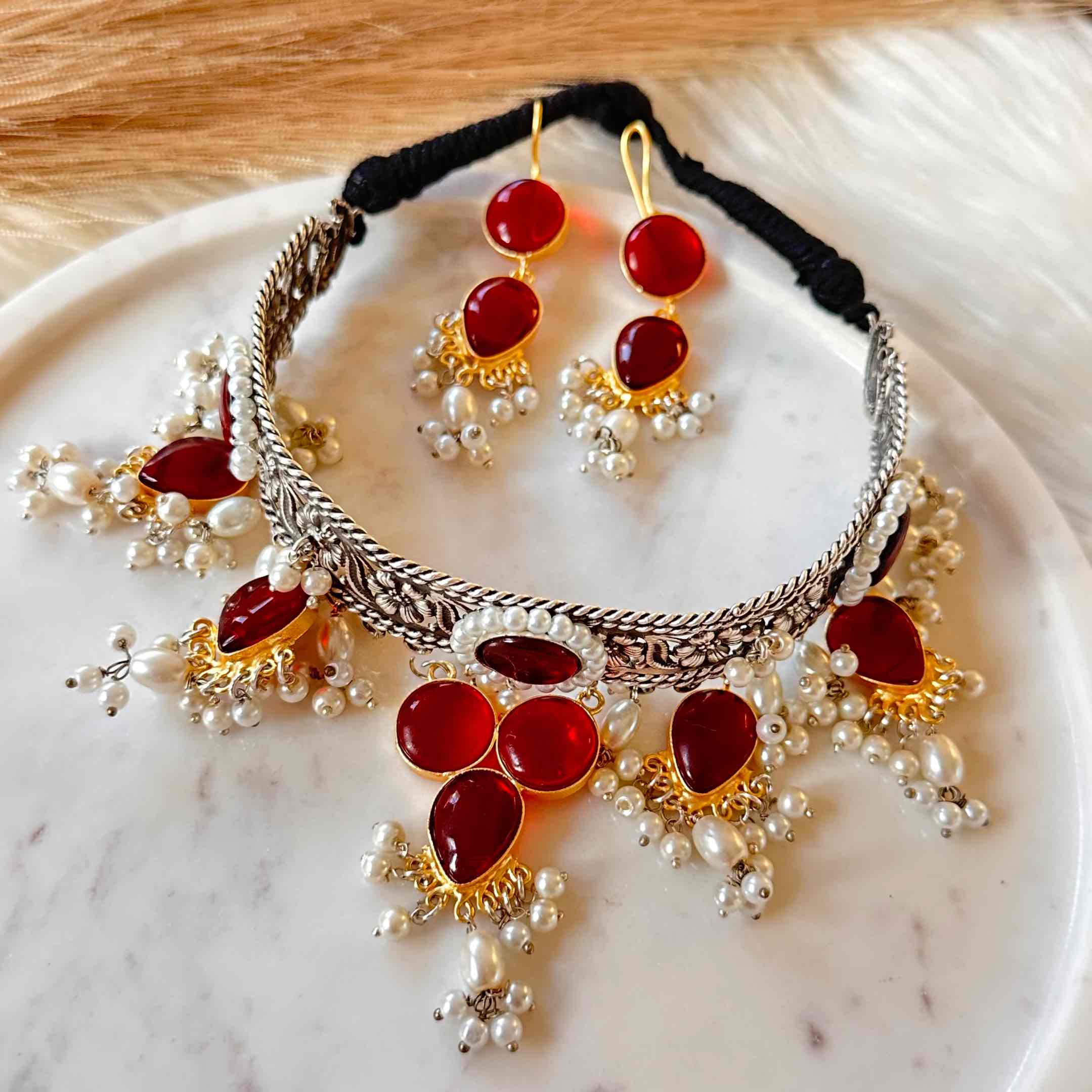 Red Celestial Spark Silver Choker