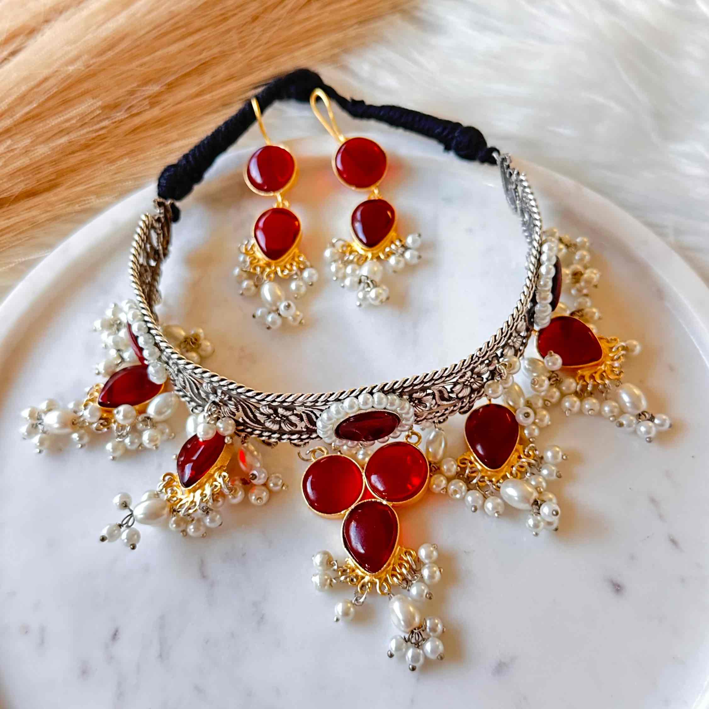 Red Celestial Spark Silver Choker