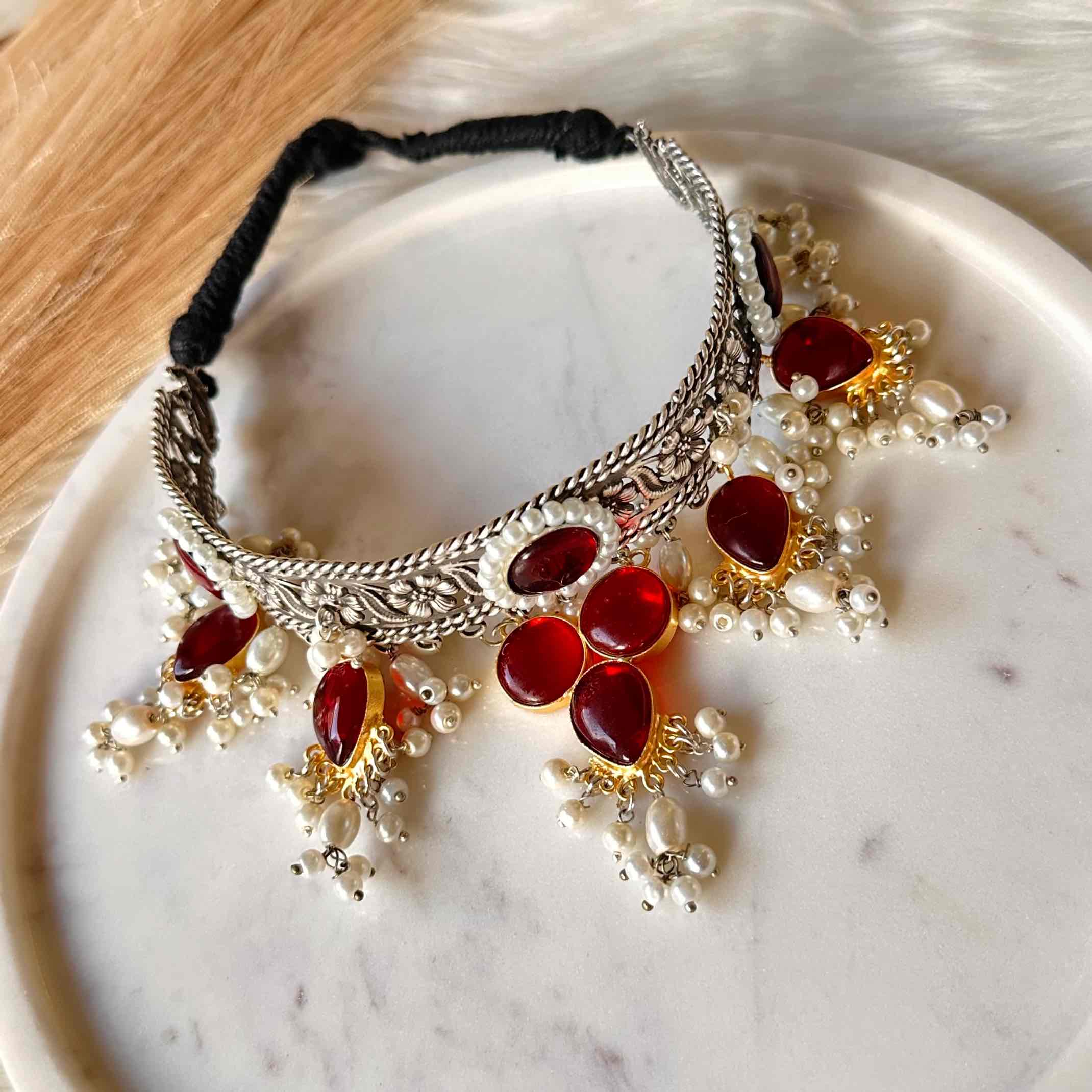 Red Celestial Spark Silver Choker