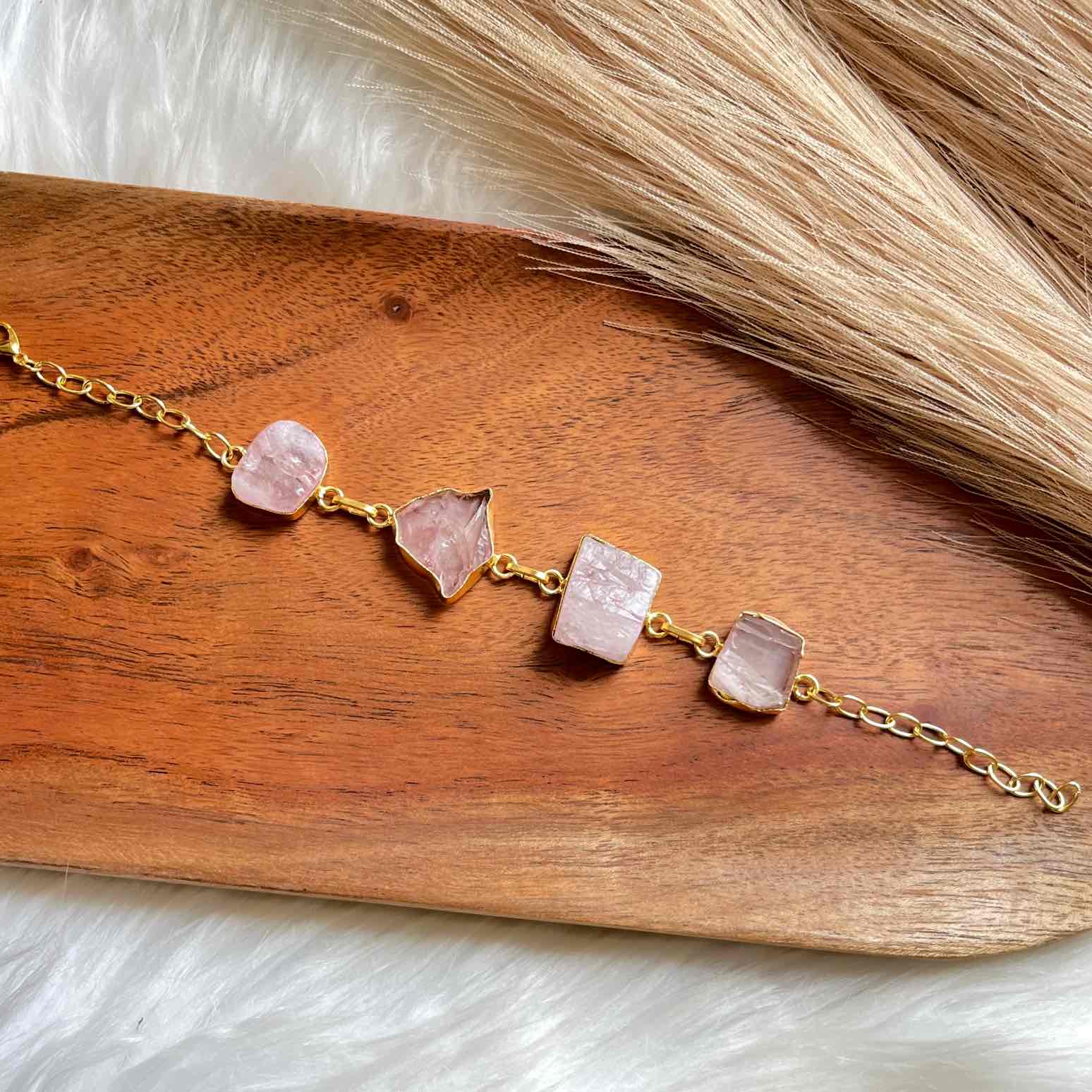 Pink Natural Stones Golden Bracelet