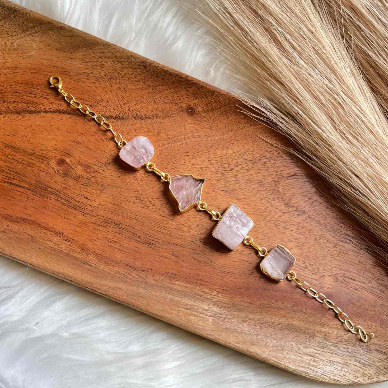 Pink Natural Stones Golden Bracelet