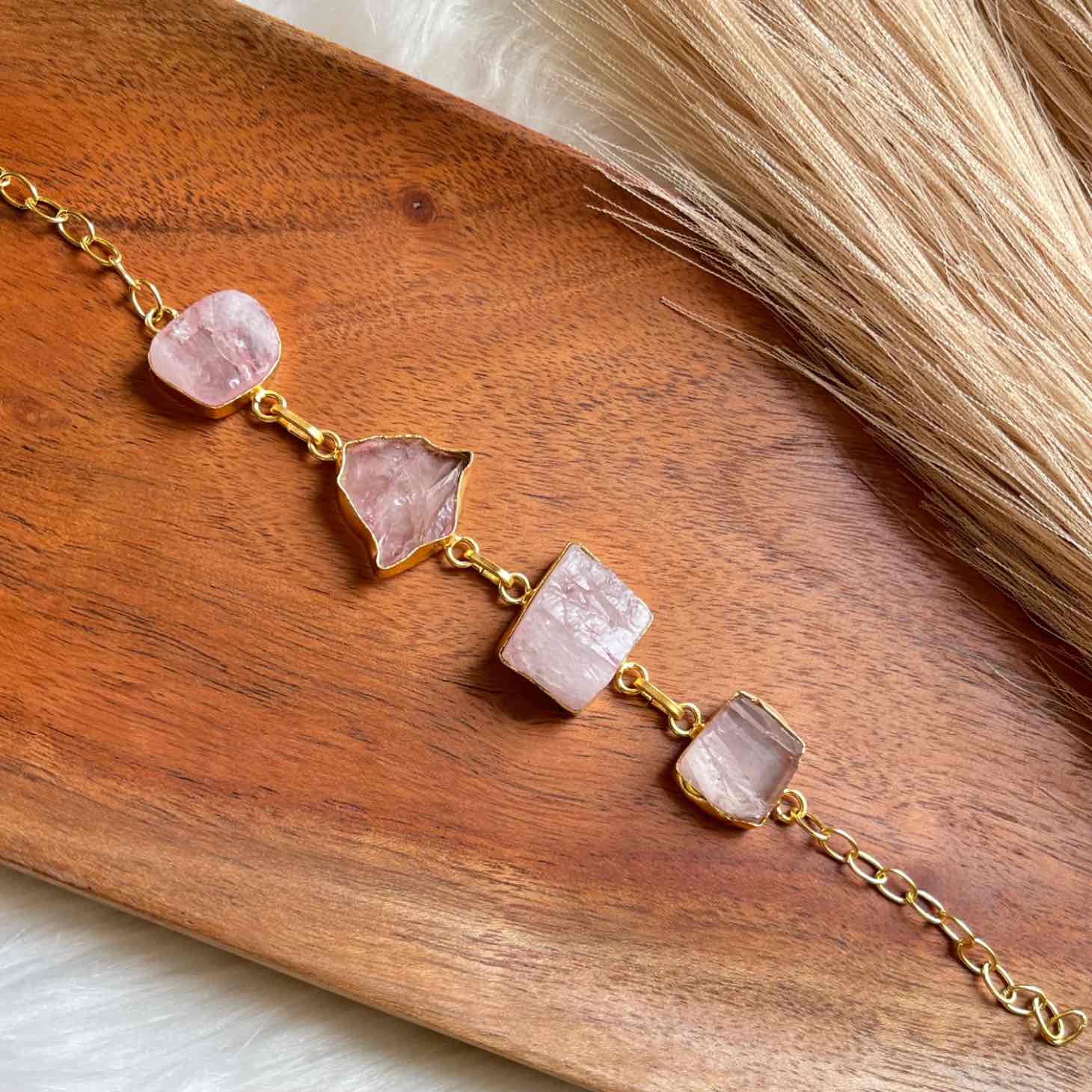 Pink Natural Stones Golden Bracelet