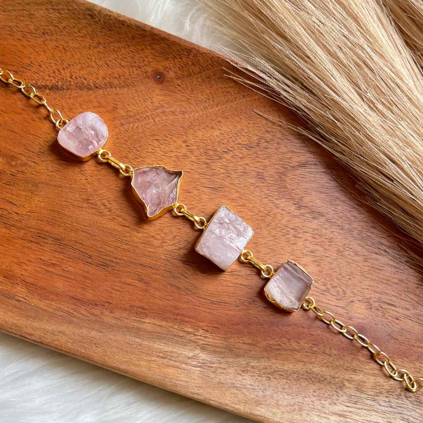 Pink Natural Stones Golden Bracelet