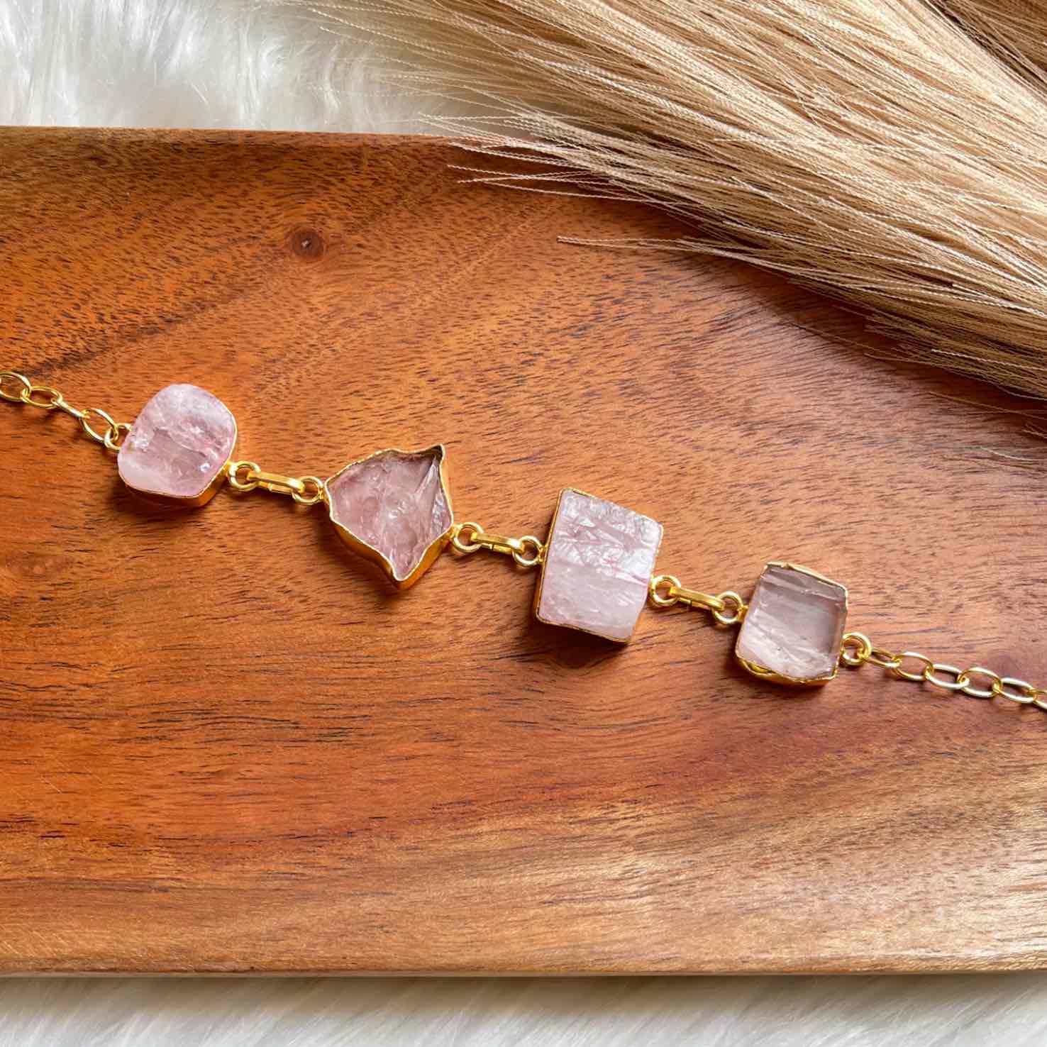 Pink Natural Stones Golden Bracelet