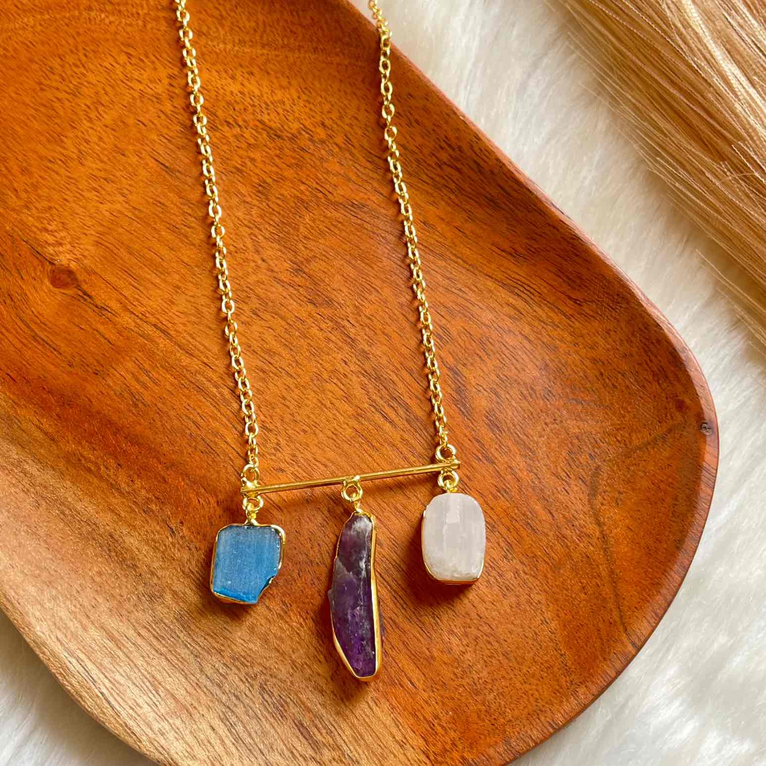 Blue - Lavender Natural Stones Golden Chain