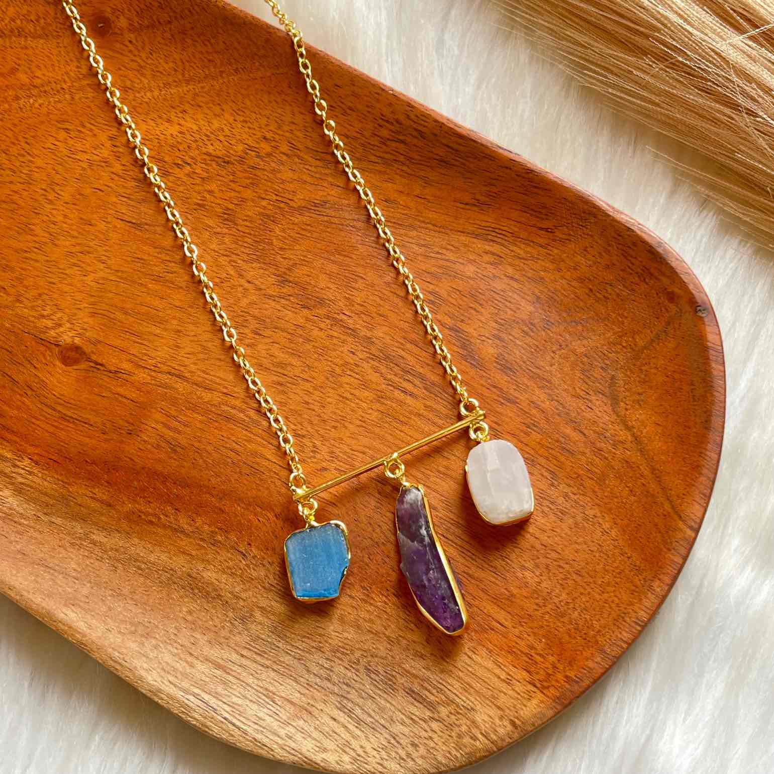 Blue - Lavender Natural Stones Golden Chain