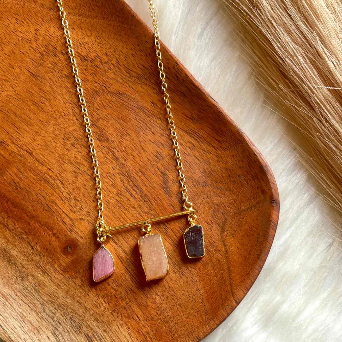 Pink - Lavender Natural Stones Golden Chain