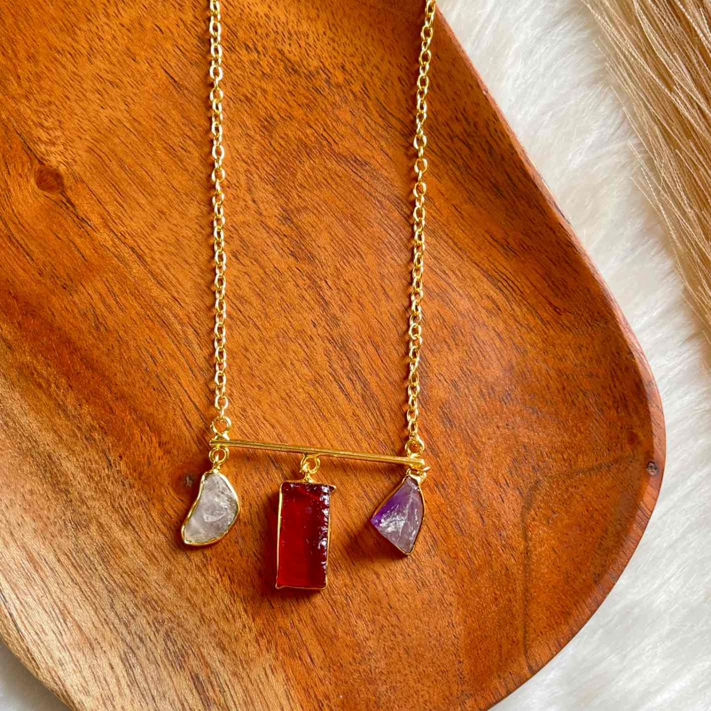 Red Natural Stones Golden Chain