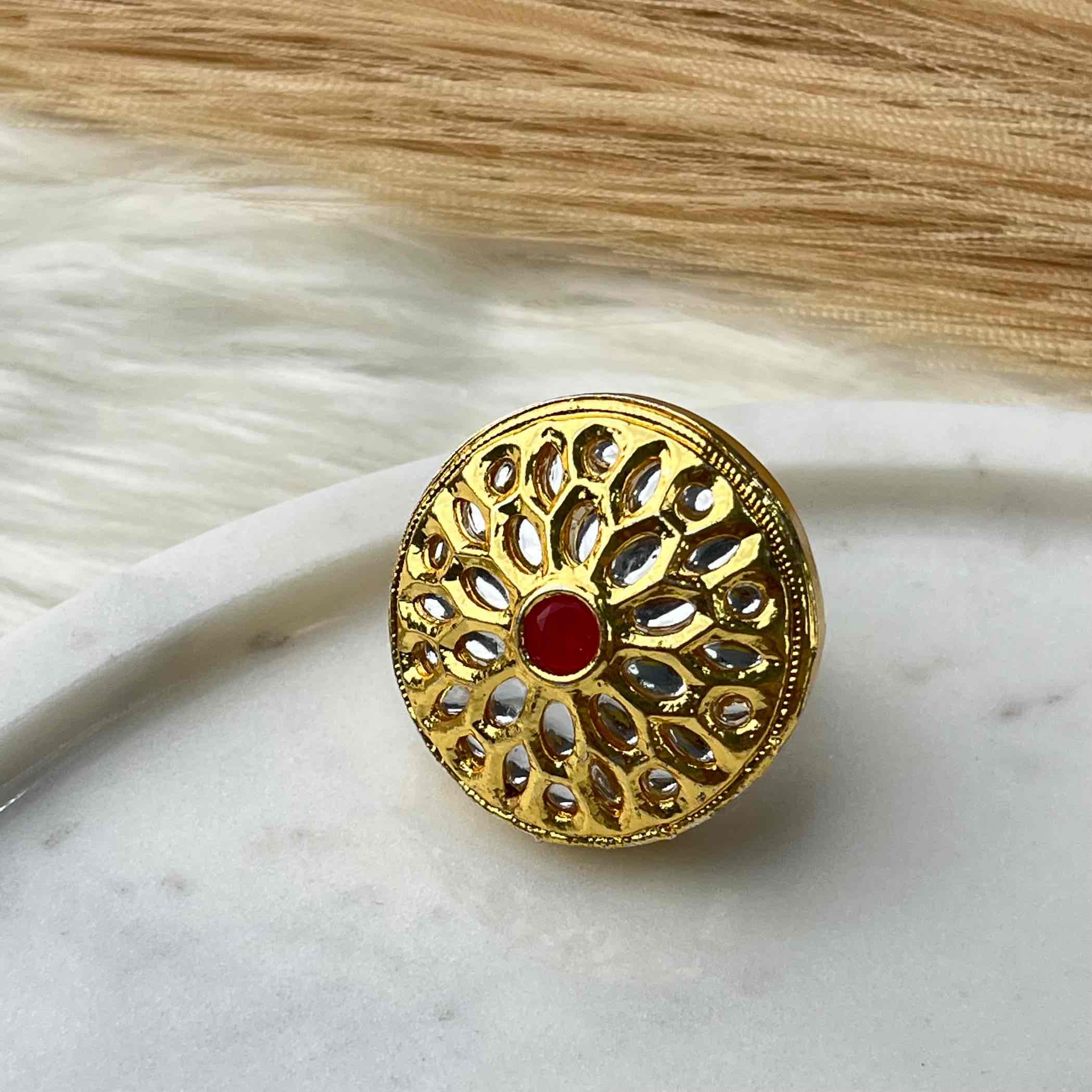 Pink Round Flower Golden Ring