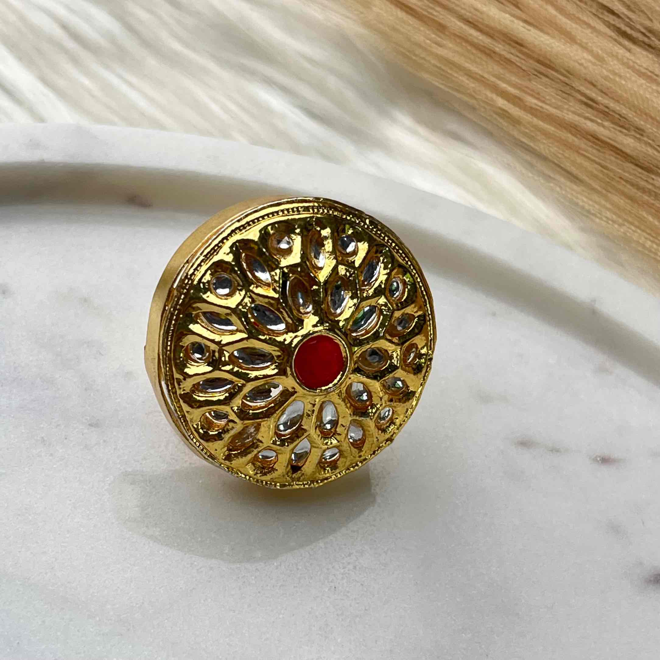 Pink Round Flower Golden Ring