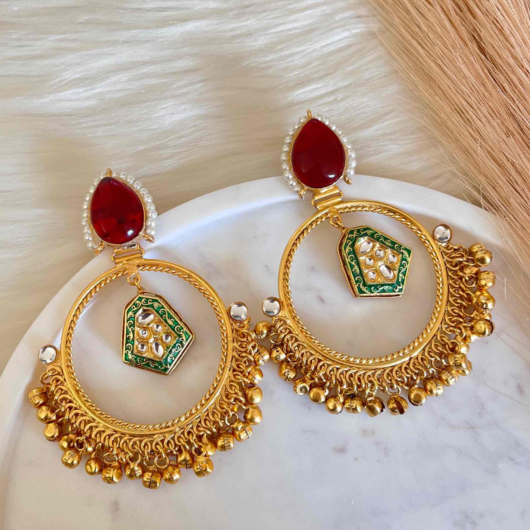 Red Naina Golden Fusion Earrings