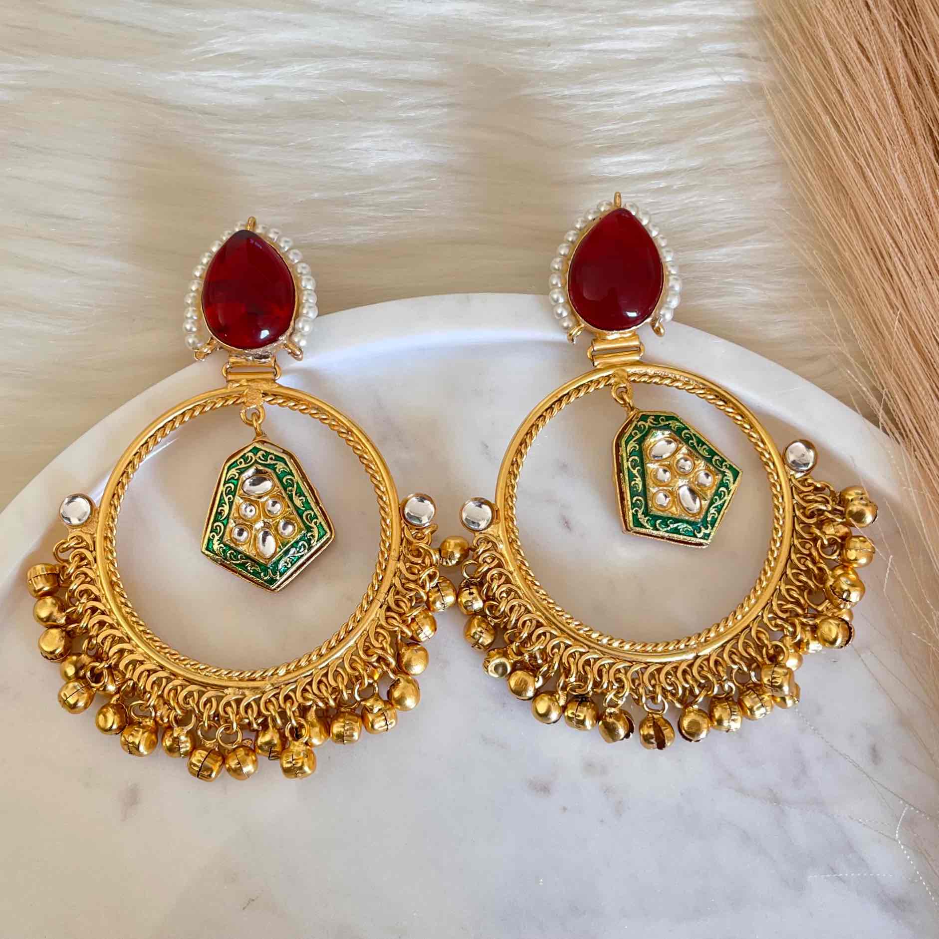 Red Naina Golden Fusion Earrings