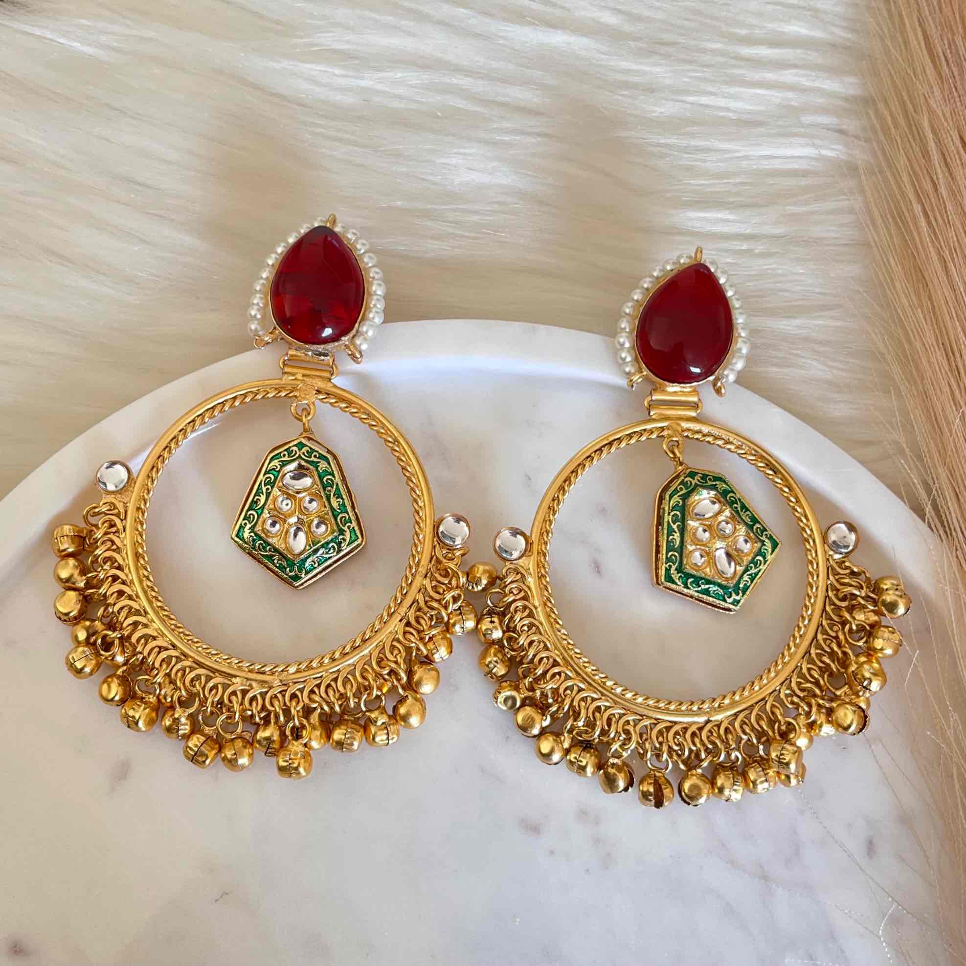 Red Naina Golden Fusion Earrings