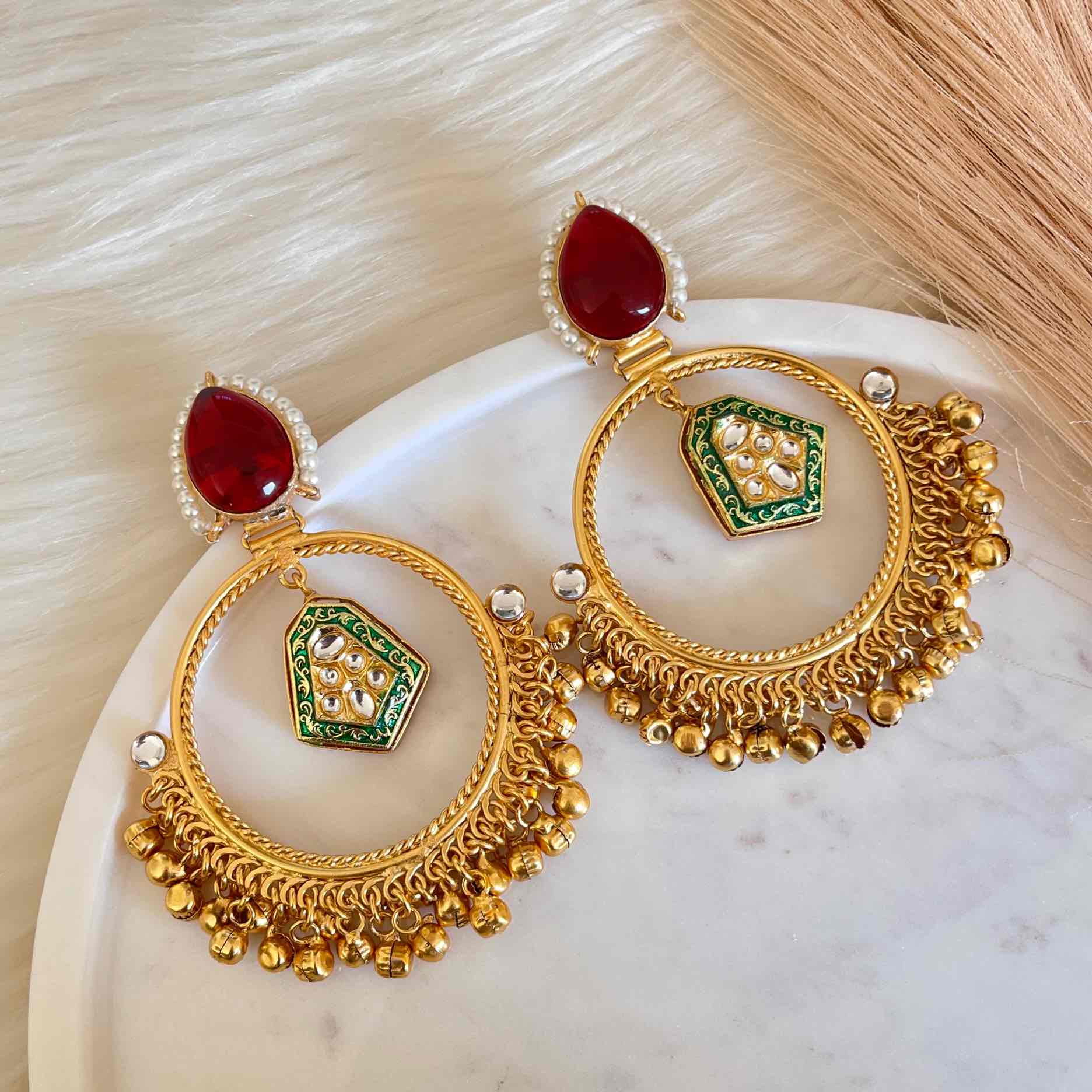 Red Naina Golden Fusion Earrings