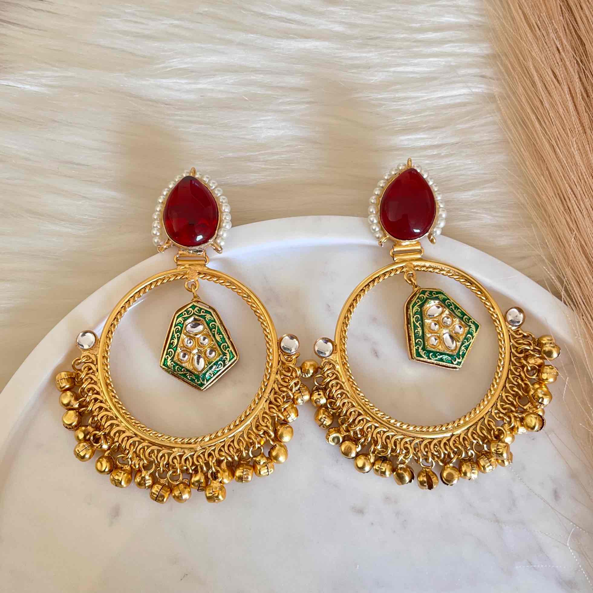 Red Naina Golden Fusion Earrings