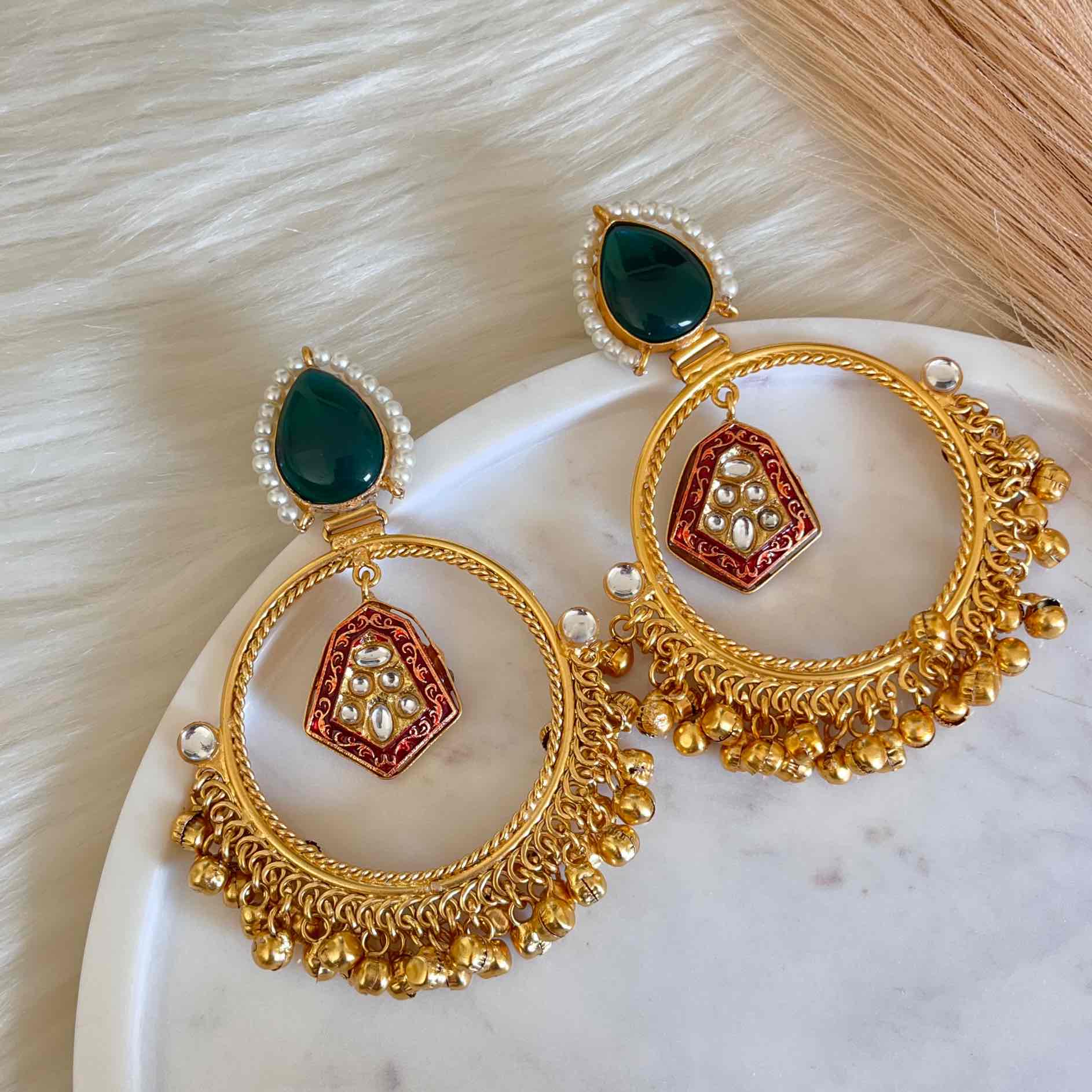 Green Naina Golden Fusion Earrings