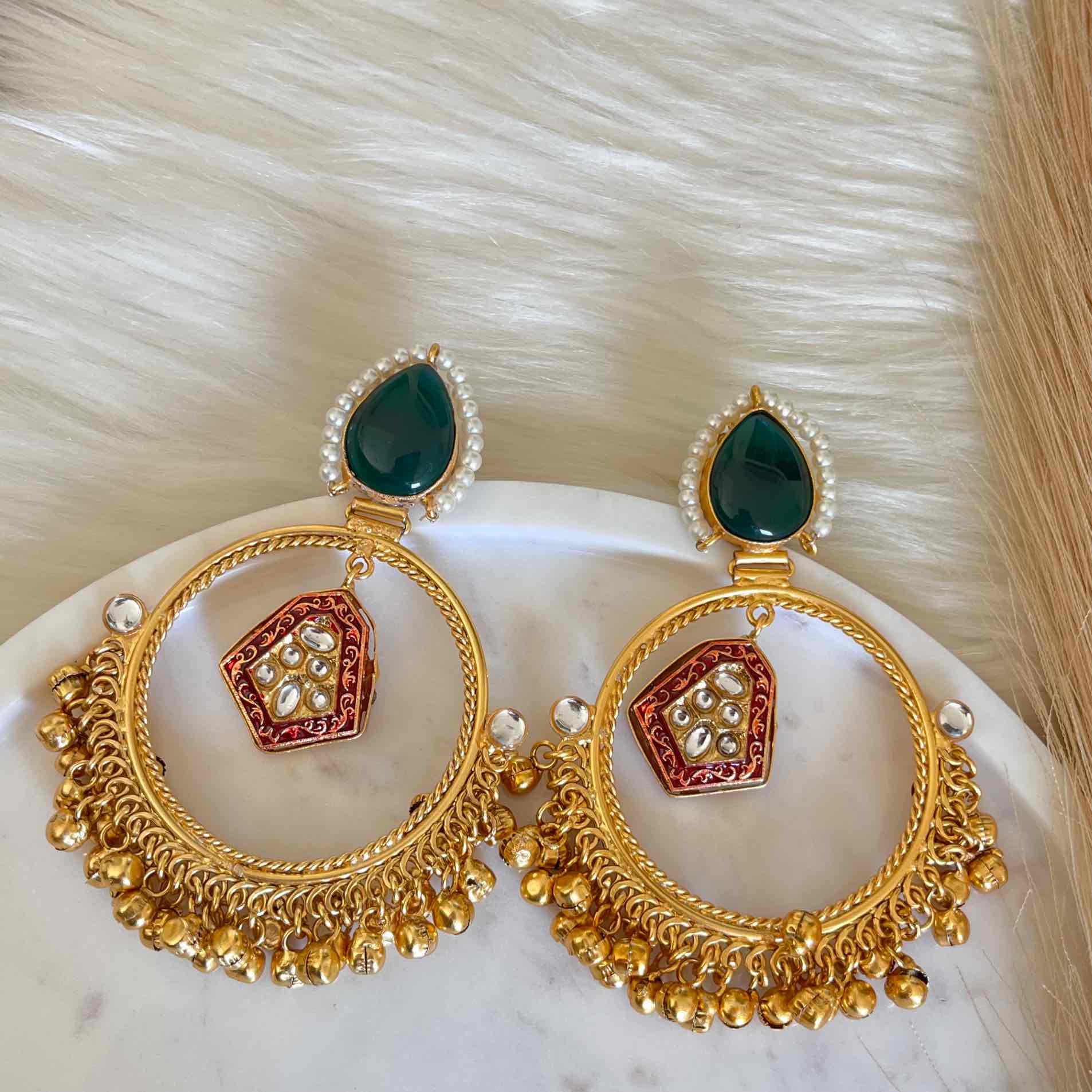 Green Naina Golden Fusion Earrings