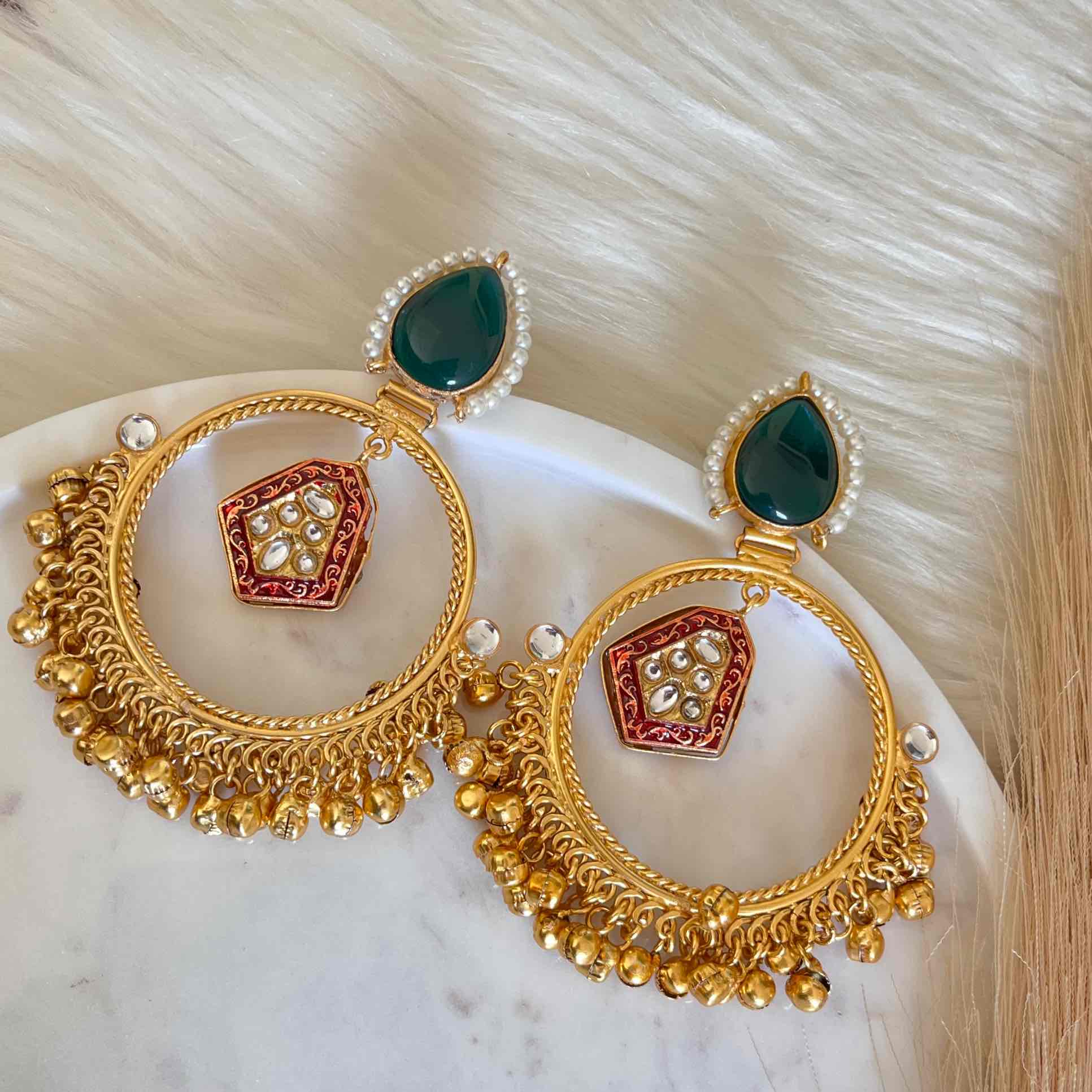 Green Naina Golden Fusion Earrings