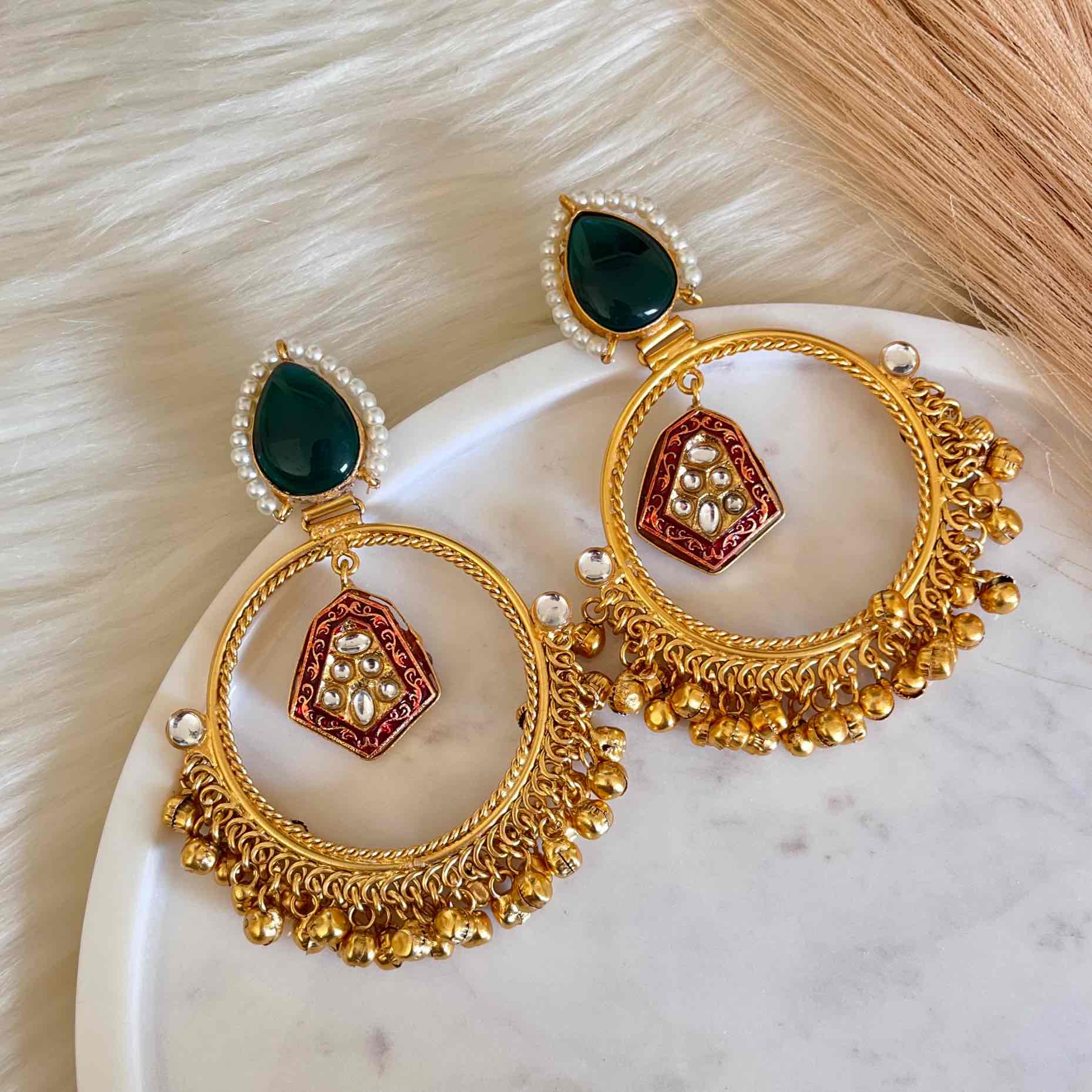 Green Naina Golden Fusion Earrings