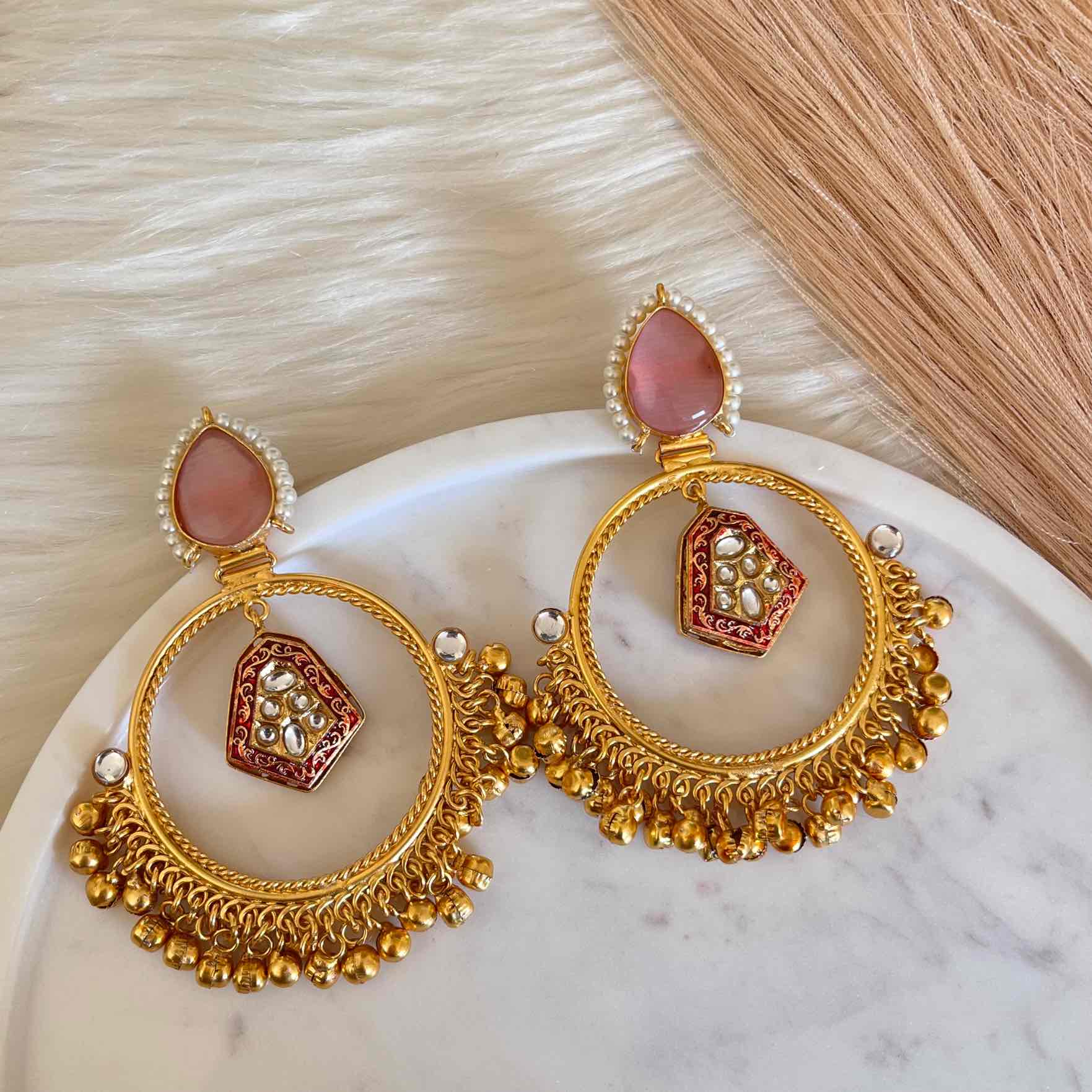 Pink Naina Golden Fusion Earrings