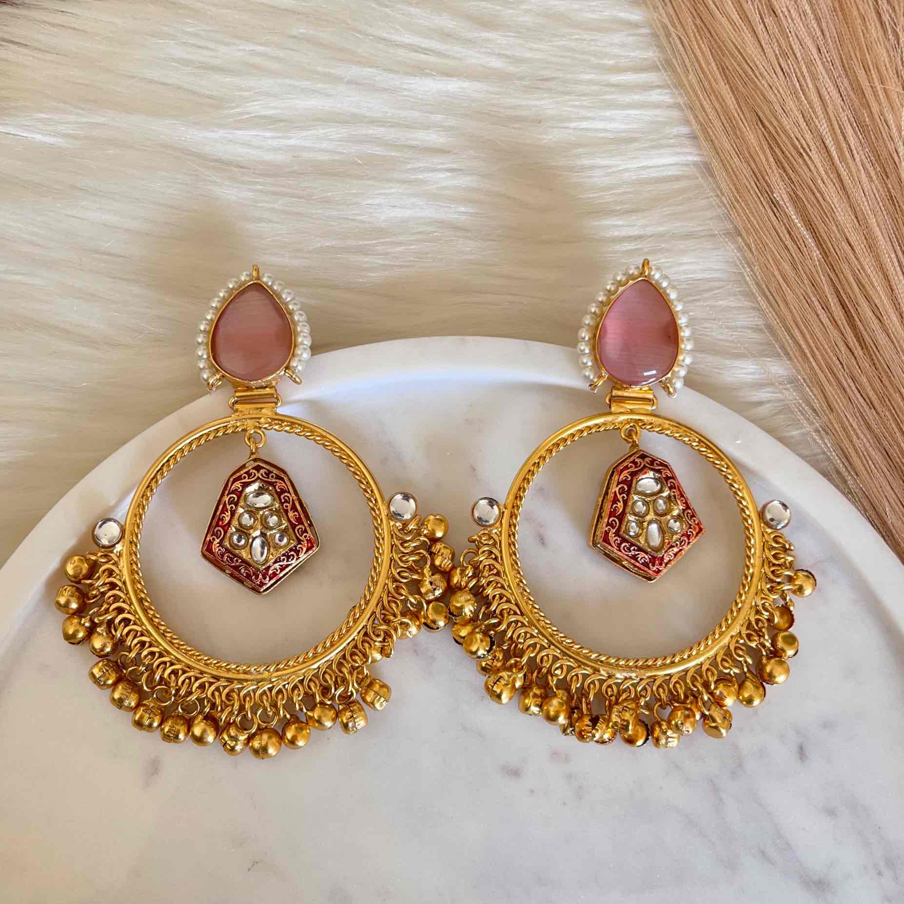 Pink Naina Golden Fusion Earrings