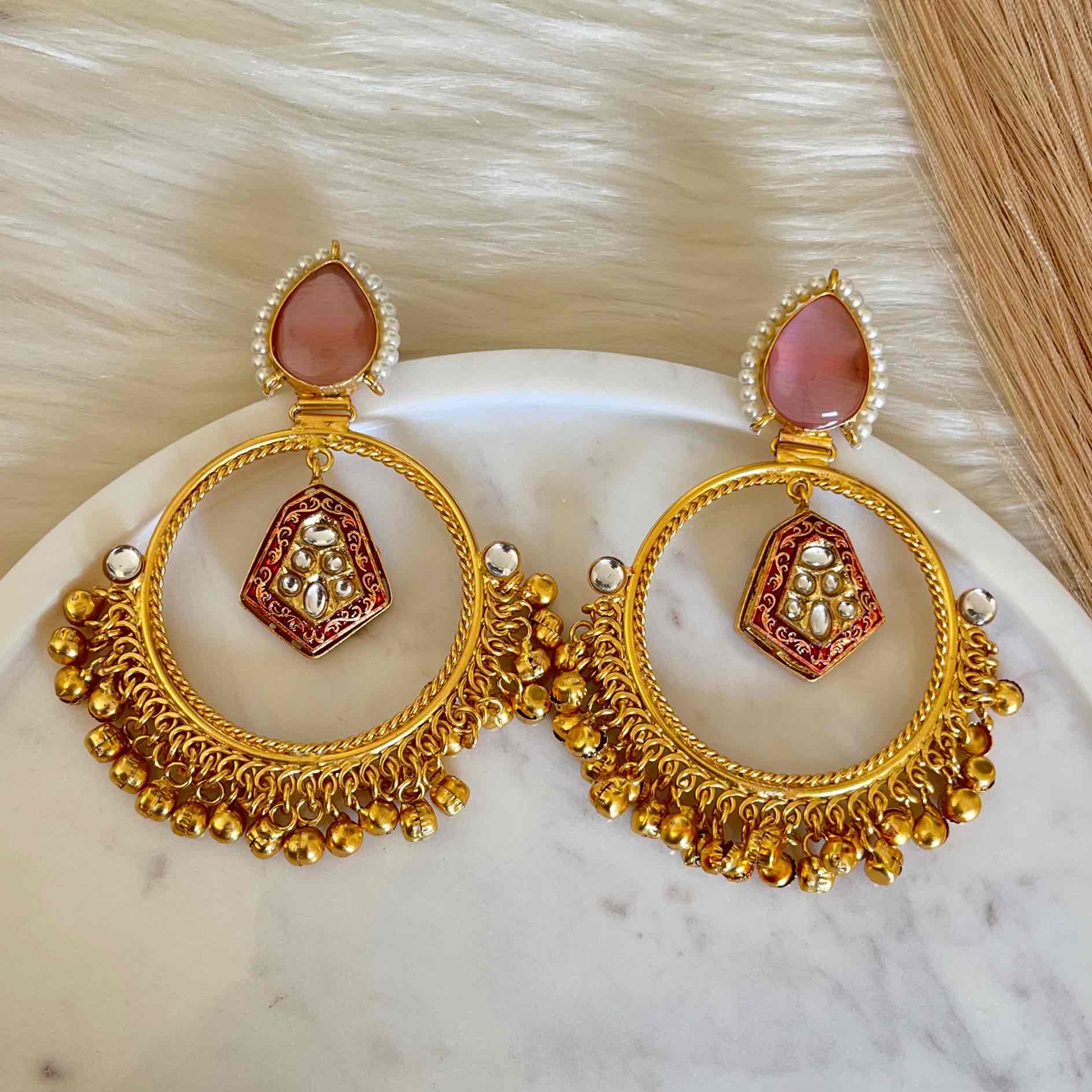 Pink Naina Golden Fusion Earrings