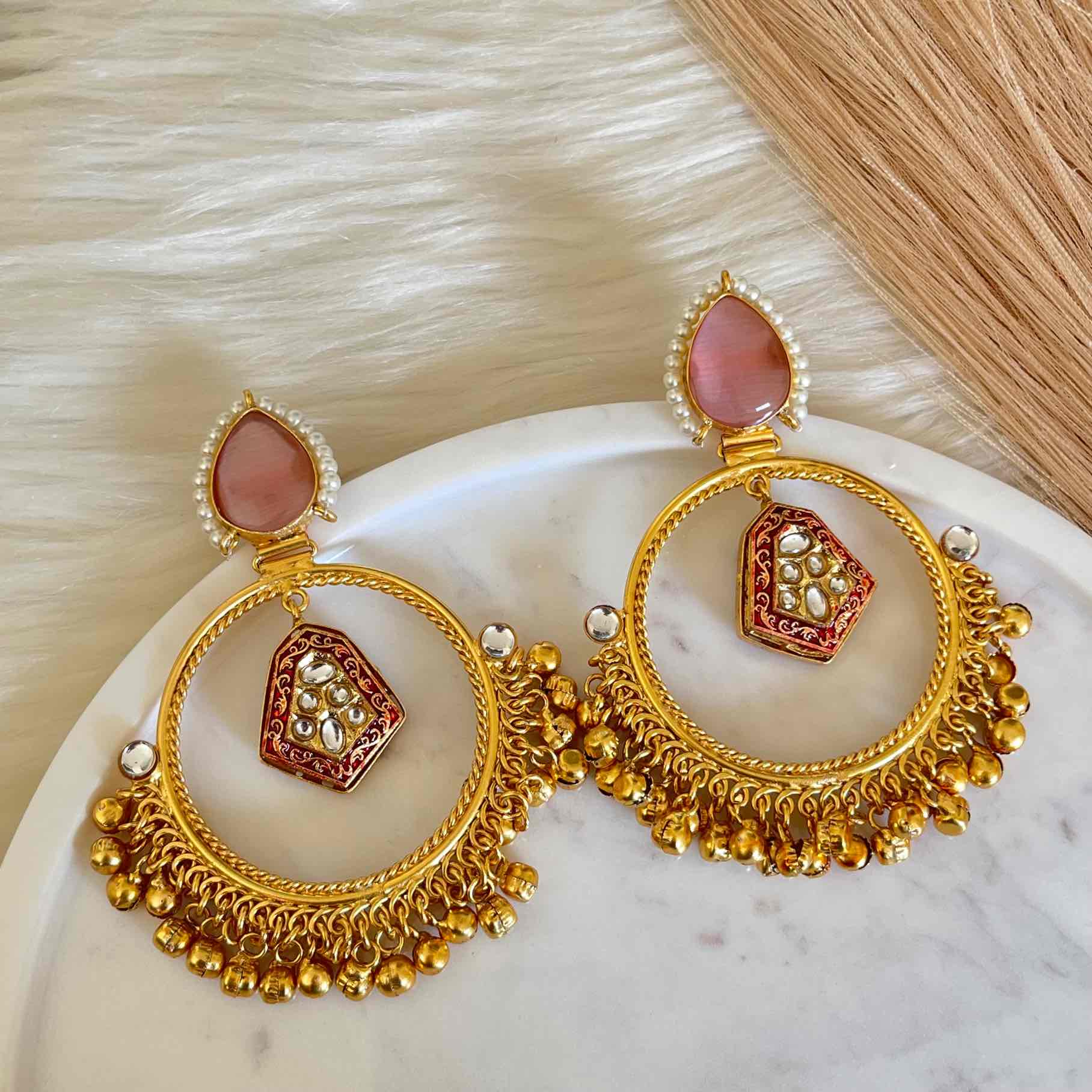 Pink Naina Golden Fusion Earrings