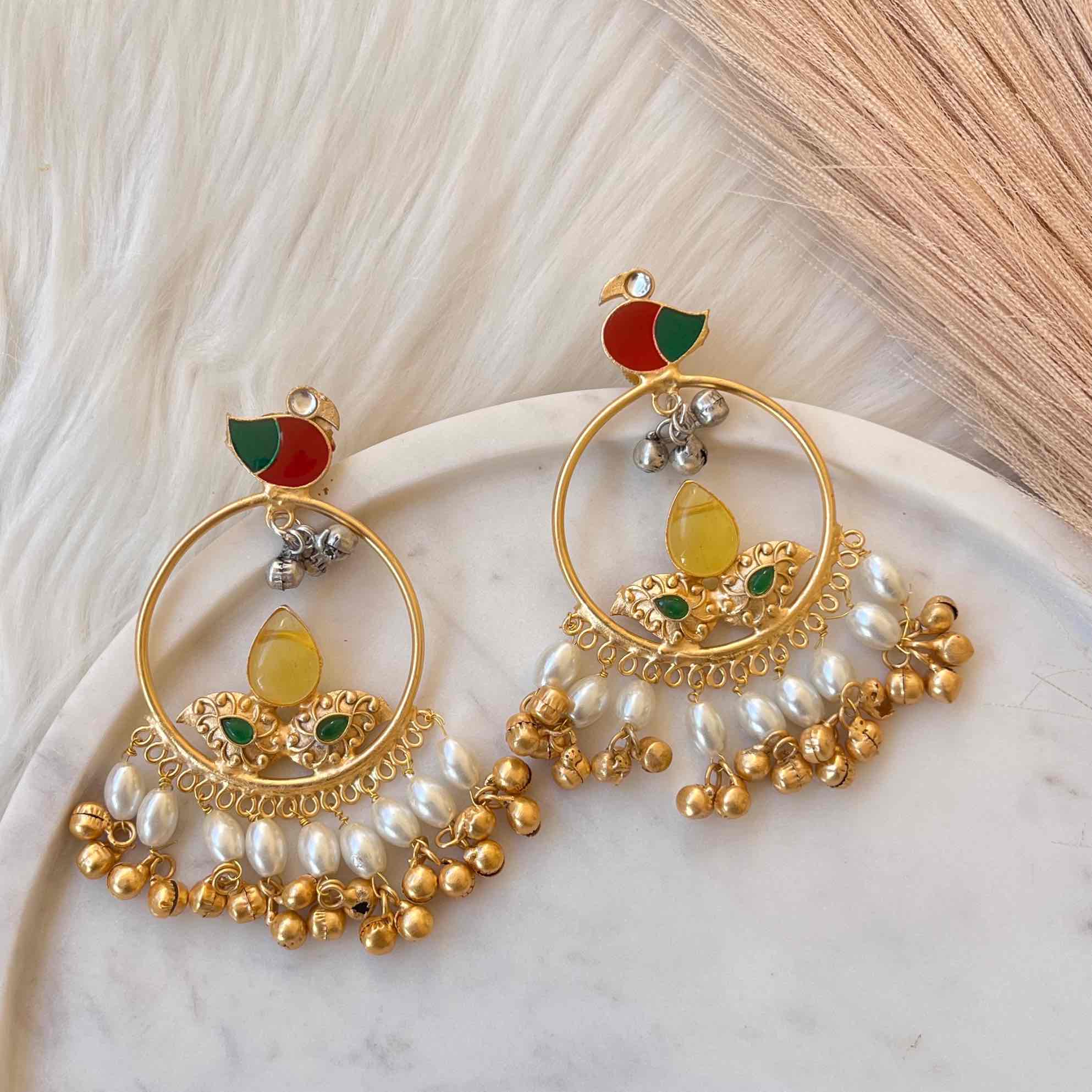 Yellow Round Chidiya Golden Fusion Earrings