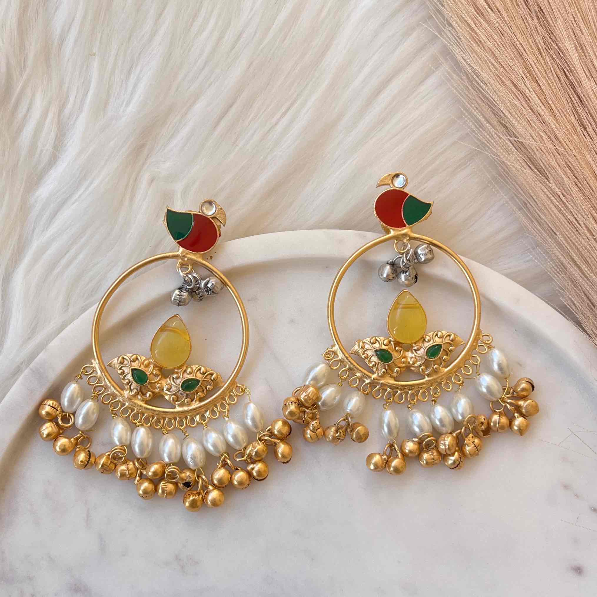 Yellow Round Chidiya Golden Fusion Earrings