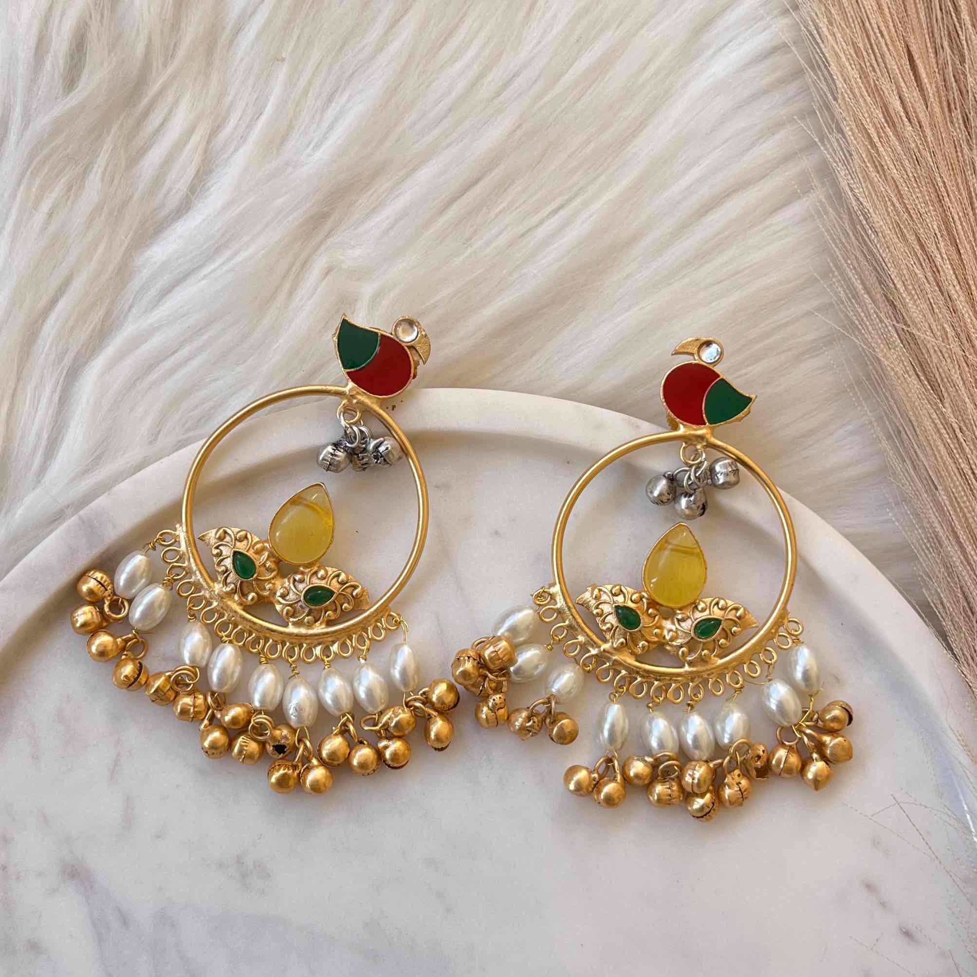 Yellow Round Chidiya Golden Fusion Earrings