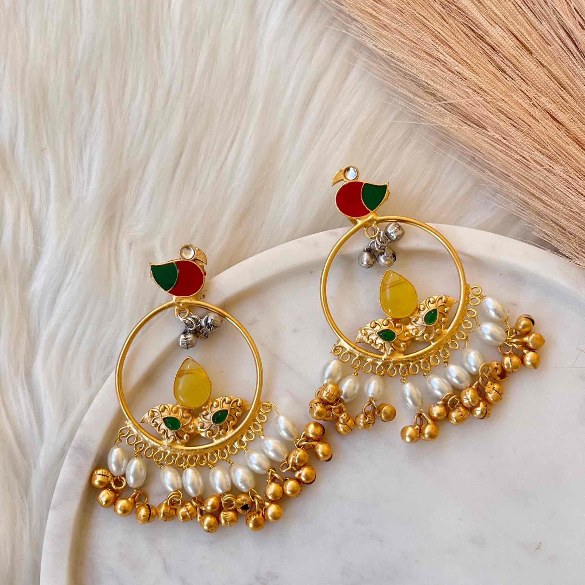 Yellow Round Chidiya Golden Fusion Earrings