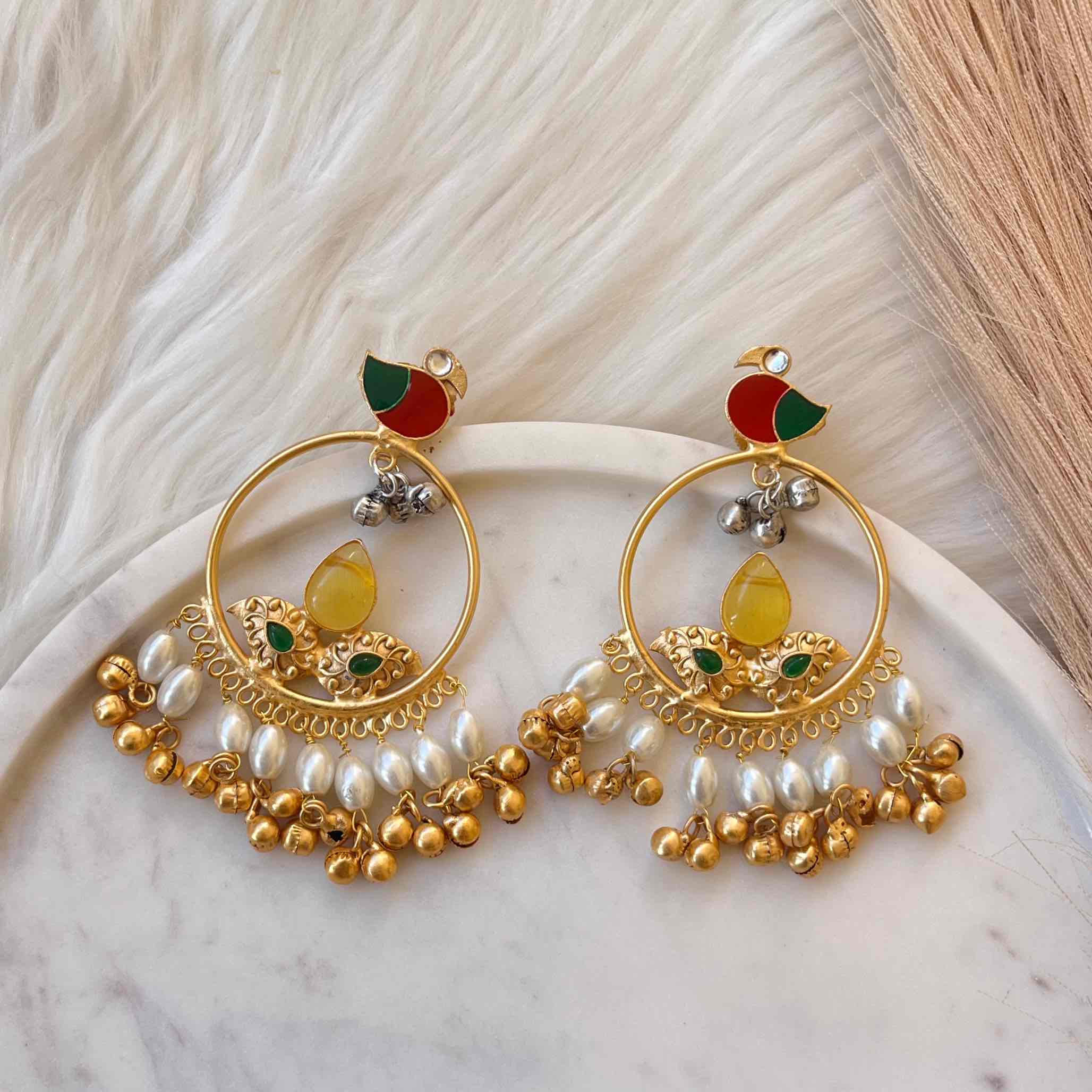 Yellow Round Chidiya Golden Fusion Earrings