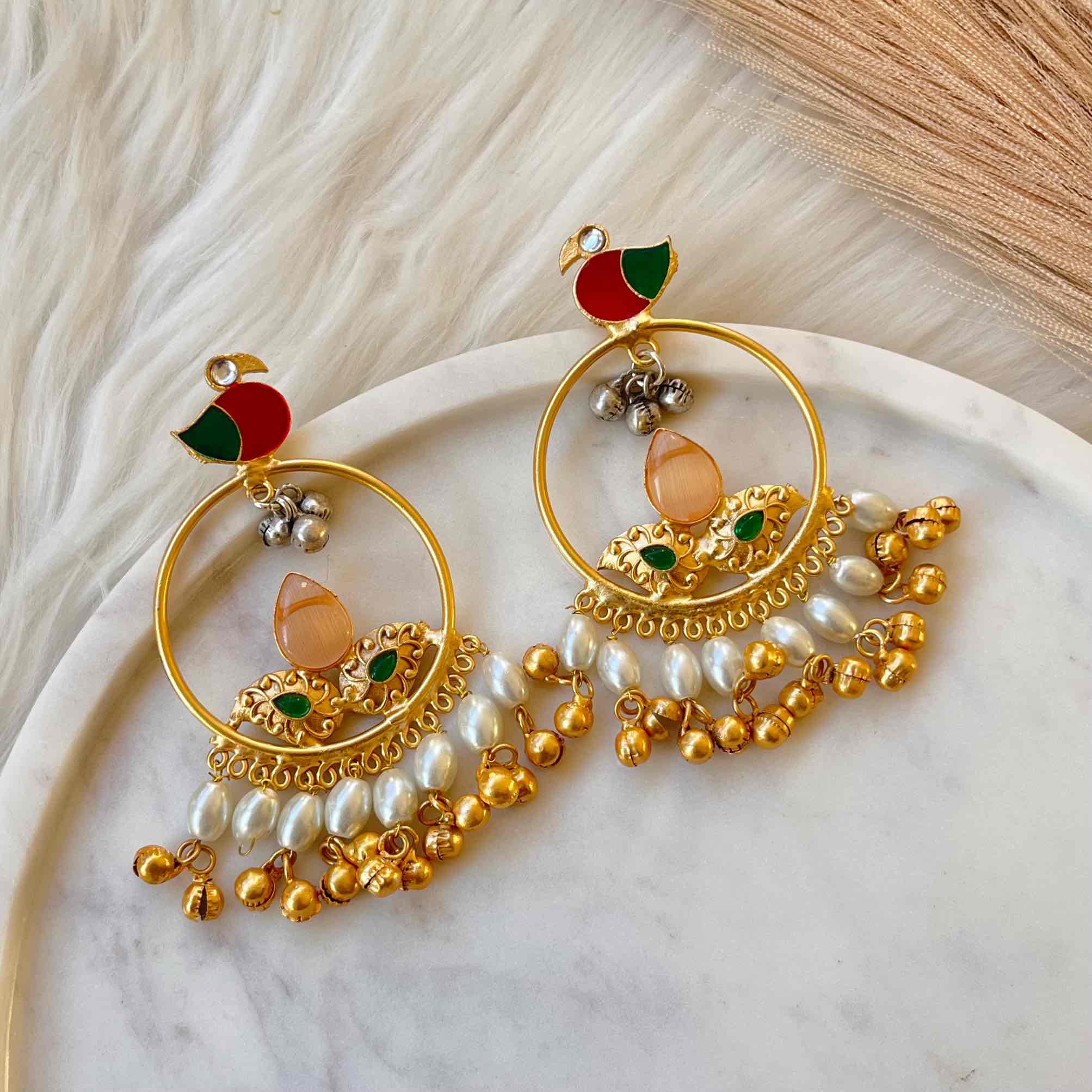 Peach Round Chidiya Golden Fusion Earrings