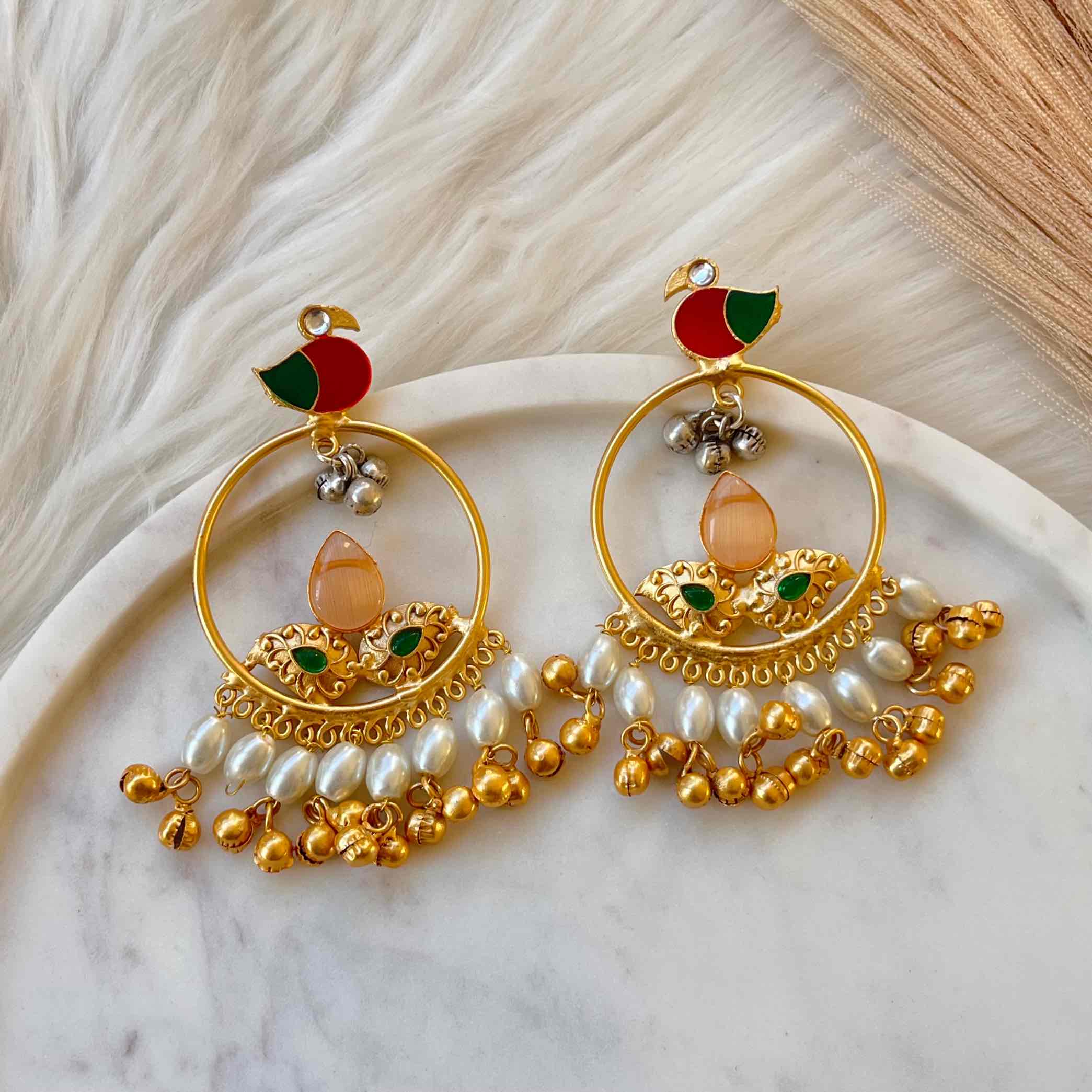 Peach Round Chidiya Golden Fusion Earrings