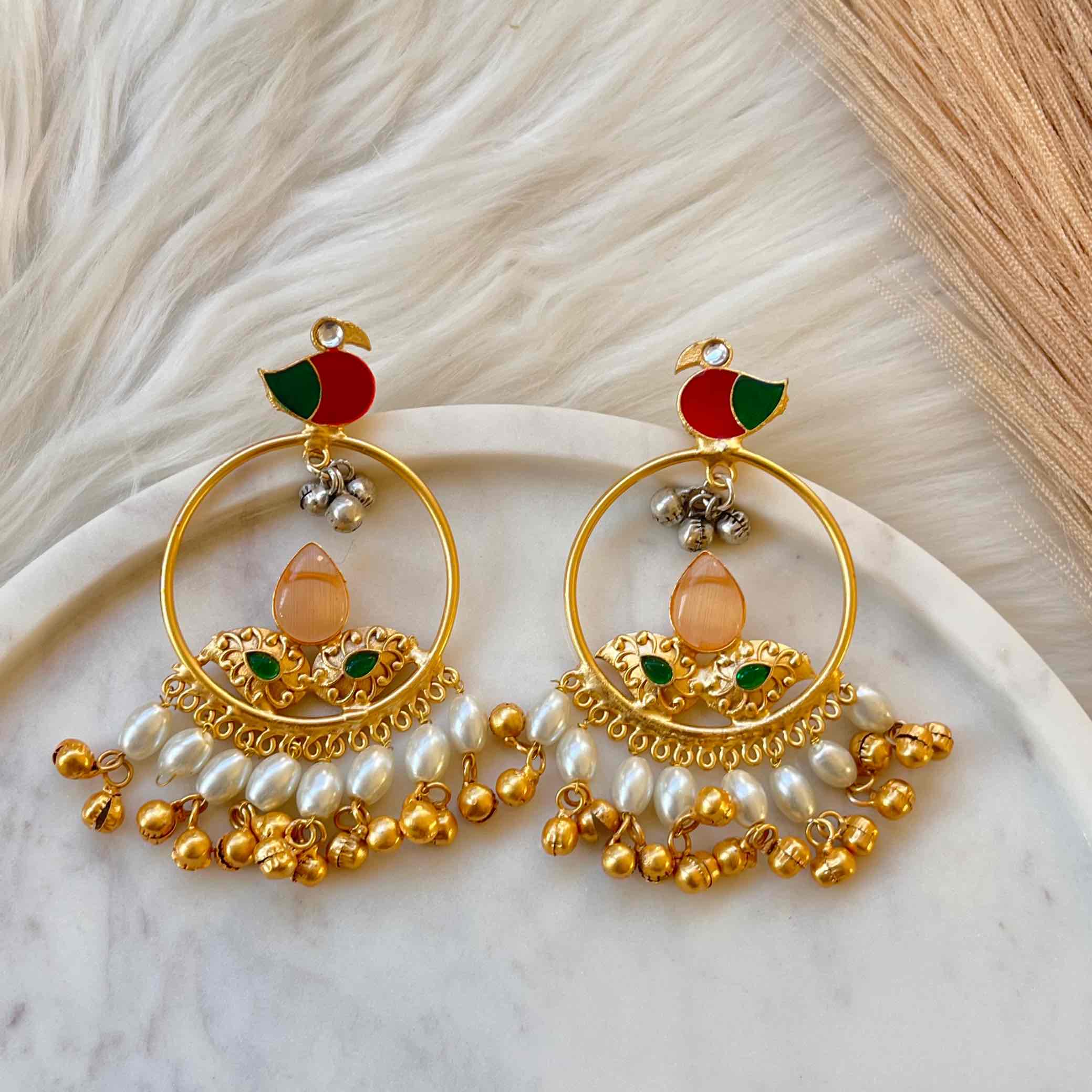 Peach Round Chidiya Golden Fusion Earrings