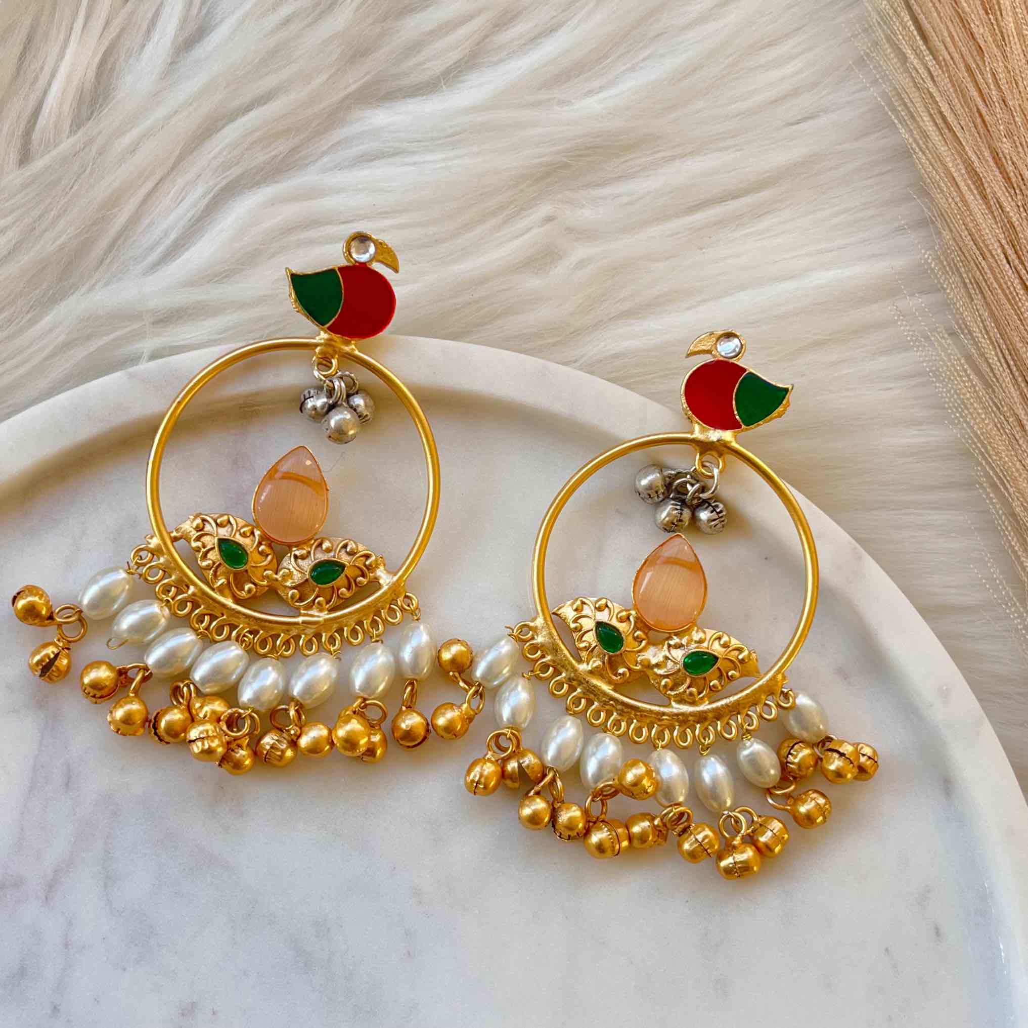 Peach Round Chidiya Golden Fusion Earrings