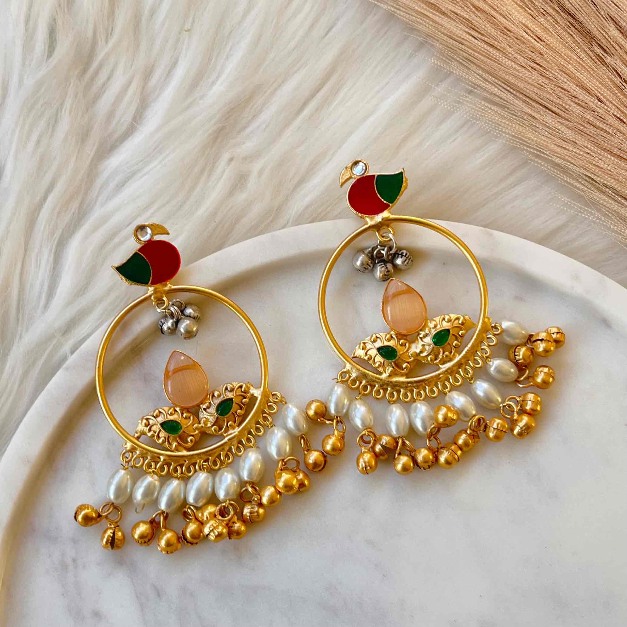 Peach Round Chidiya Golden Fusion Earrings