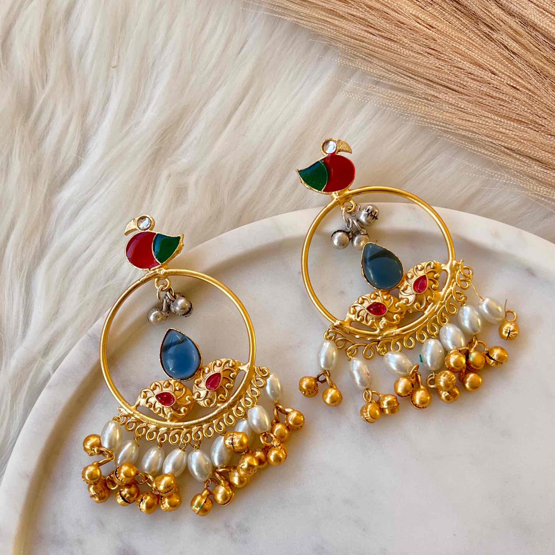 Blue Round Chidiya Golden Fusion Earrings