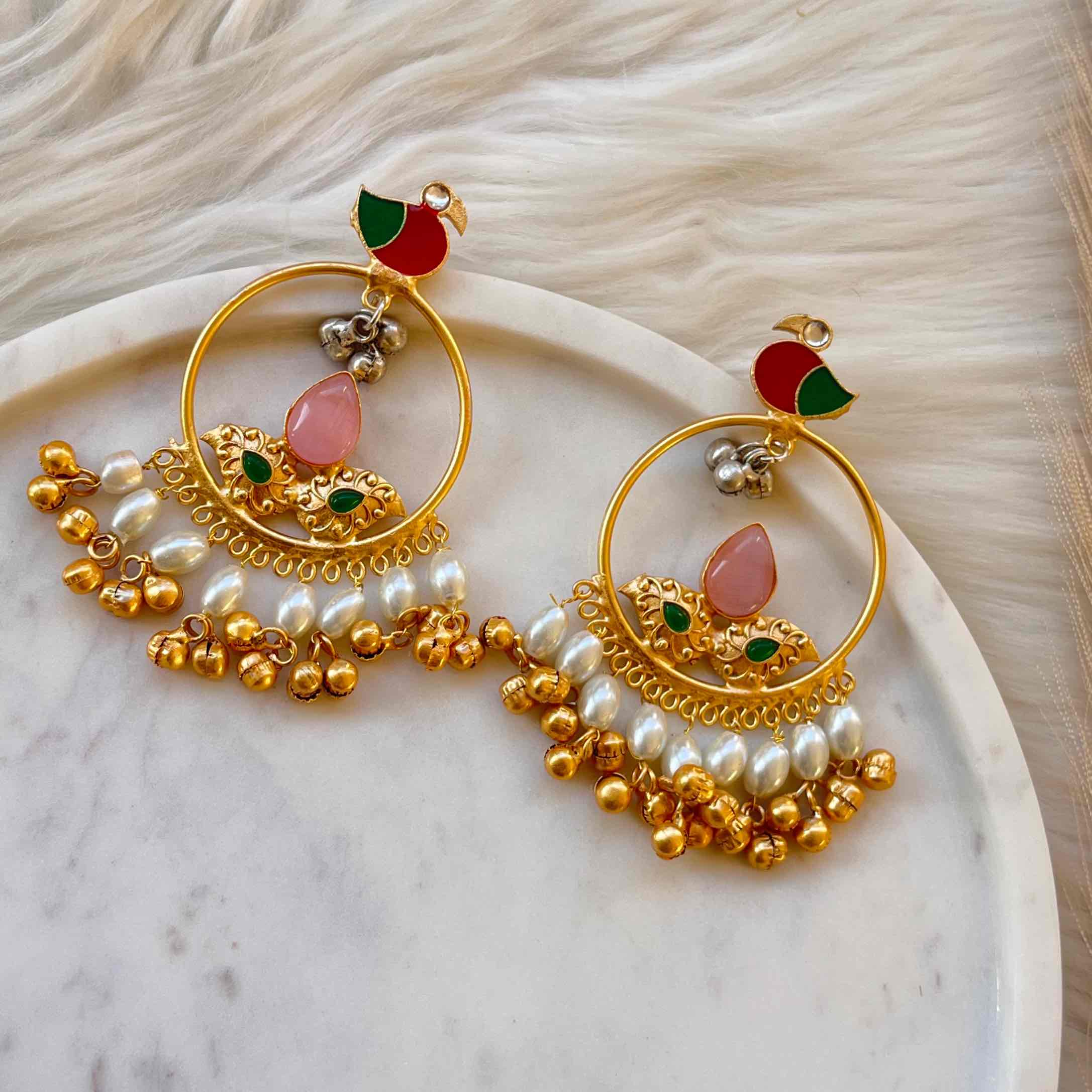 Pink Round Chidiya Golden Fusion Earrings