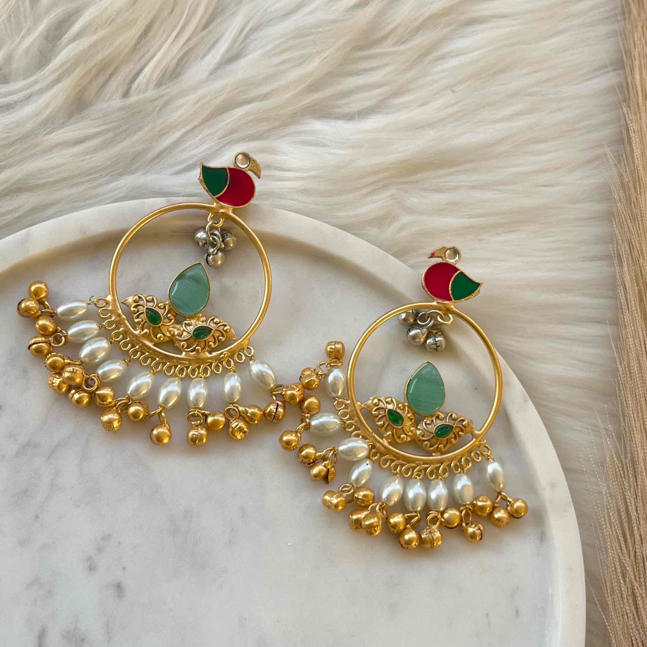 Mint Round Chidiya Golden Fusion Earrings