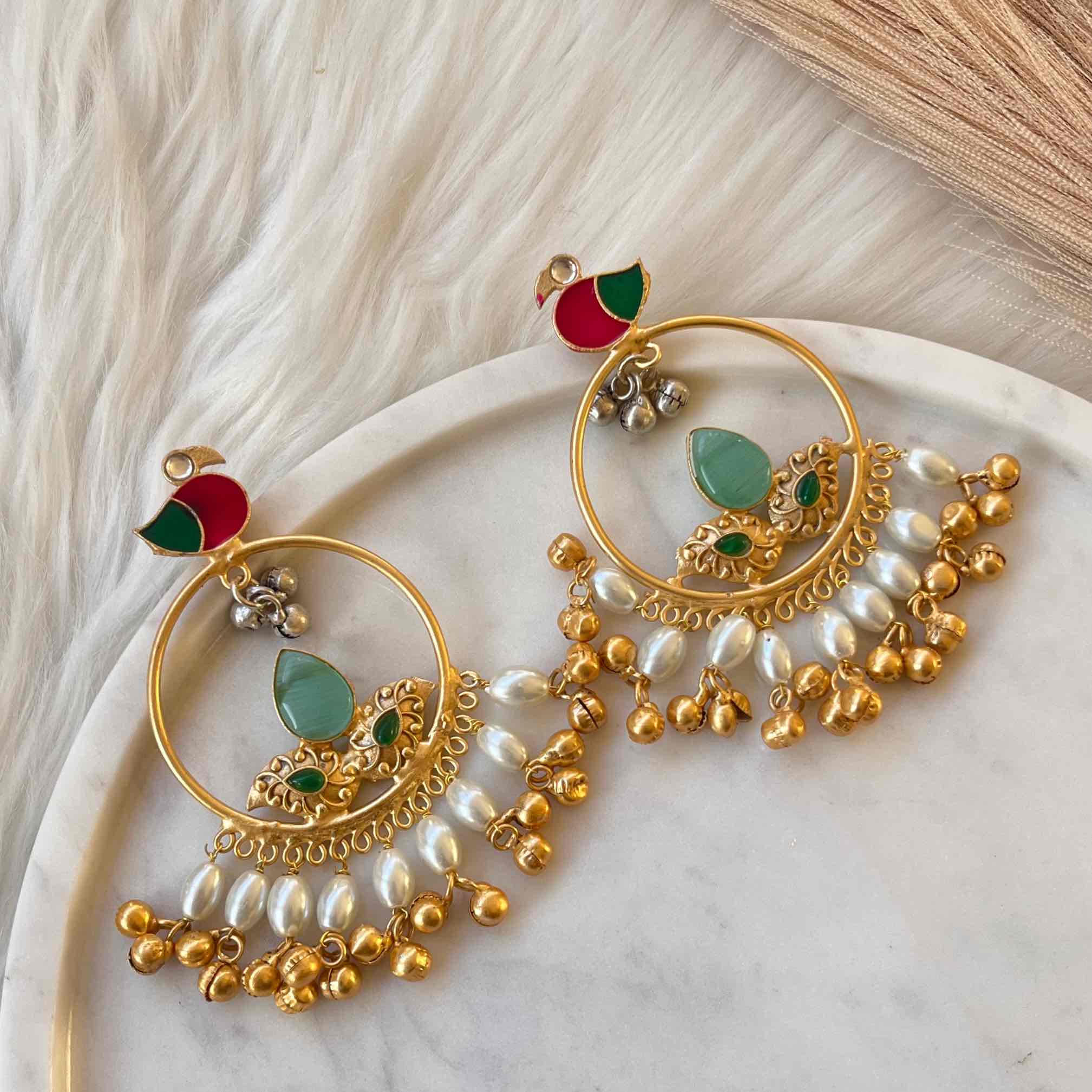 Mint Round Chidiya Golden Fusion Earrings