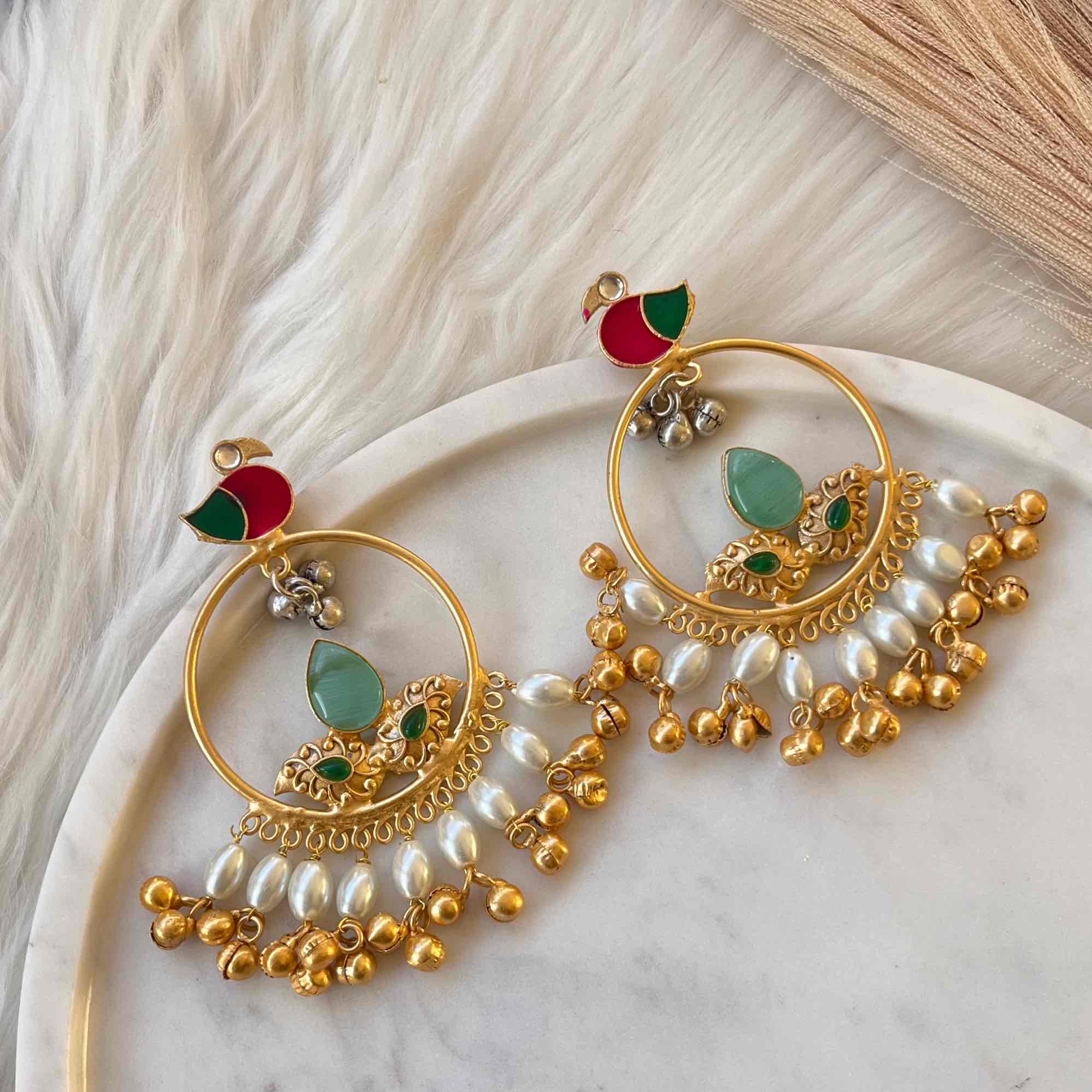 Mint Round Chidiya Golden Fusion Earrings