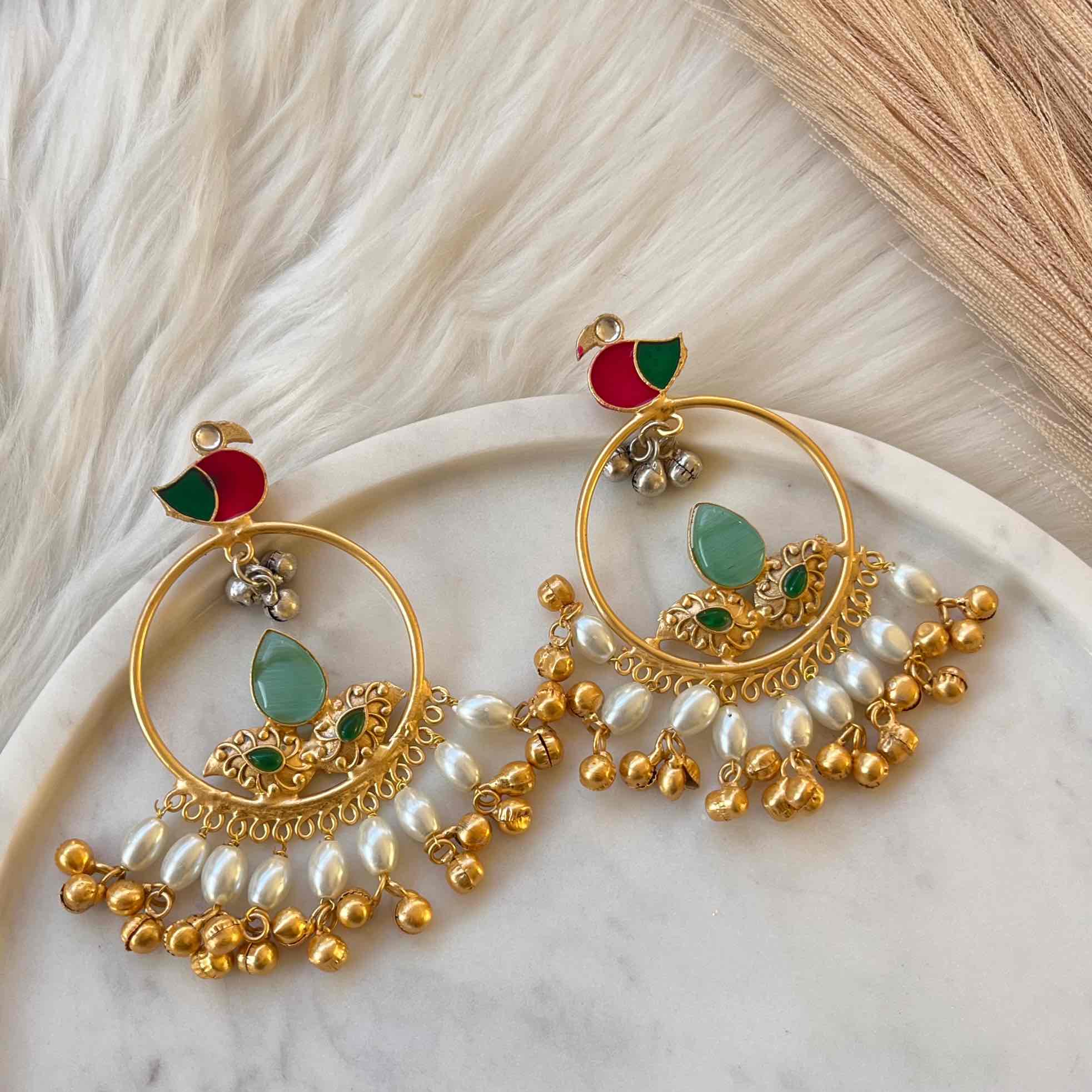 Mint Round Chidiya Golden Fusion Earrings