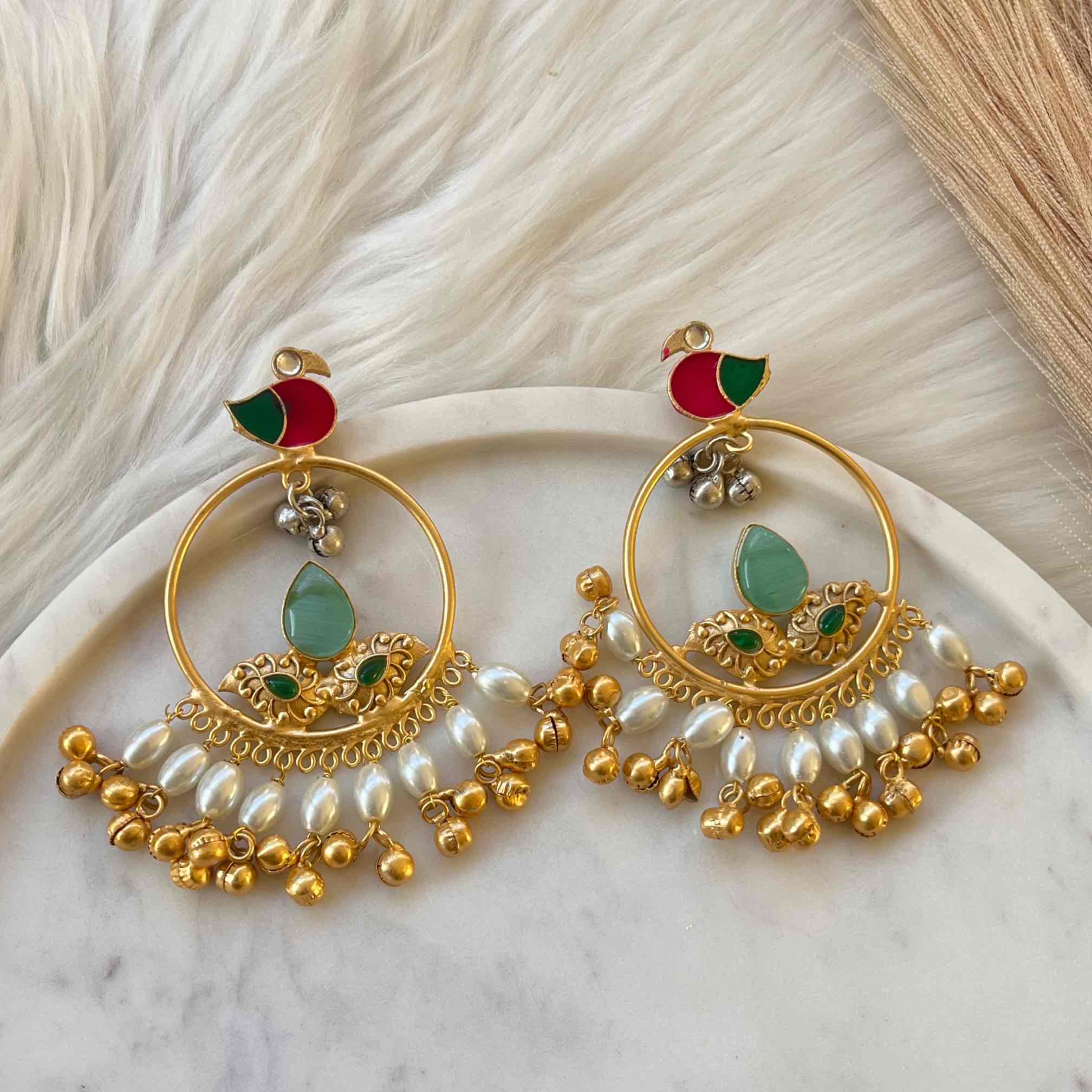 Mint Round Chidiya Golden Fusion Earrings