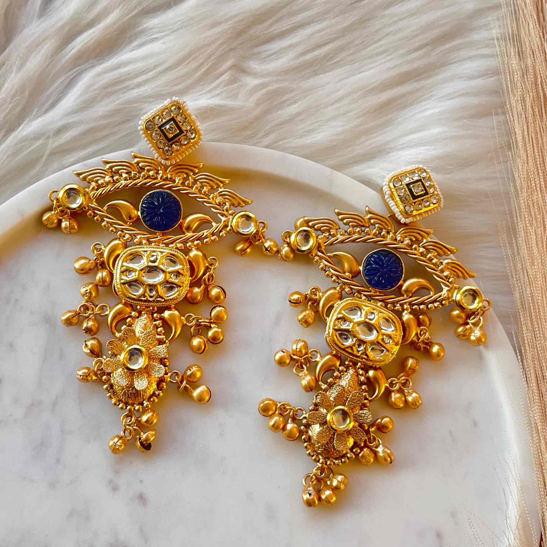 Blue Deepshikha Fusion Golden Earrings