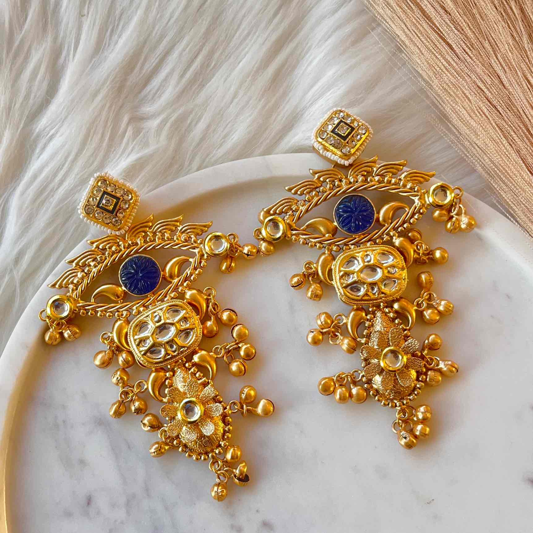 Blue Deepshikha Fusion Golden Earrings