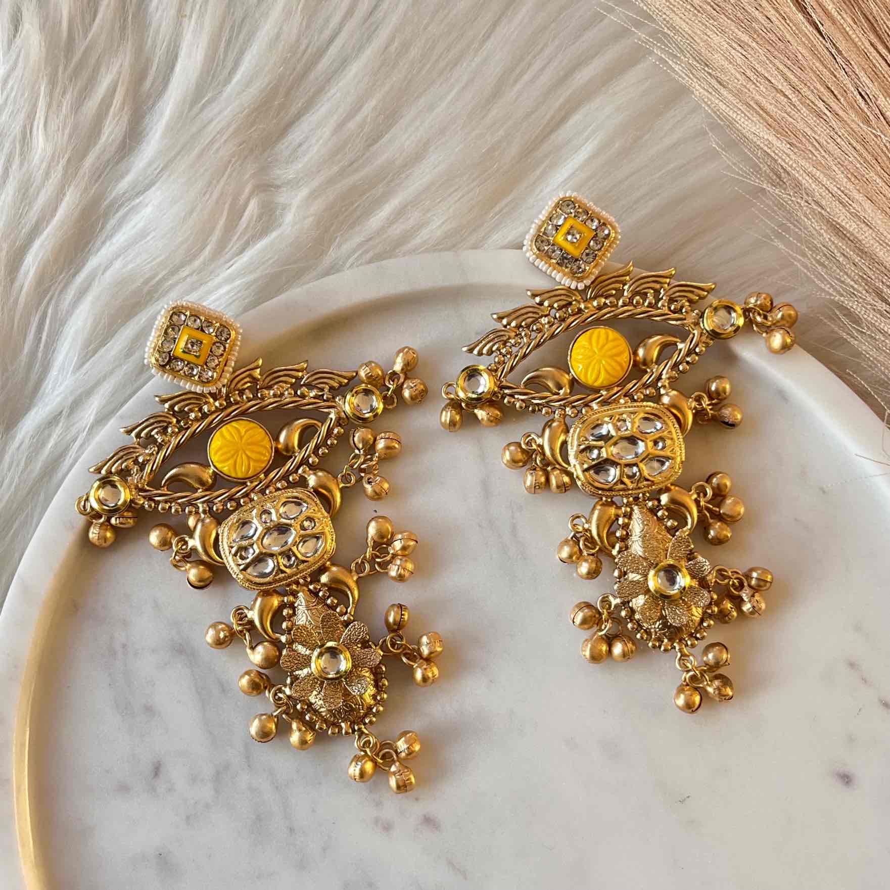 Yellow Deepshikha Fusion Golden Earrings