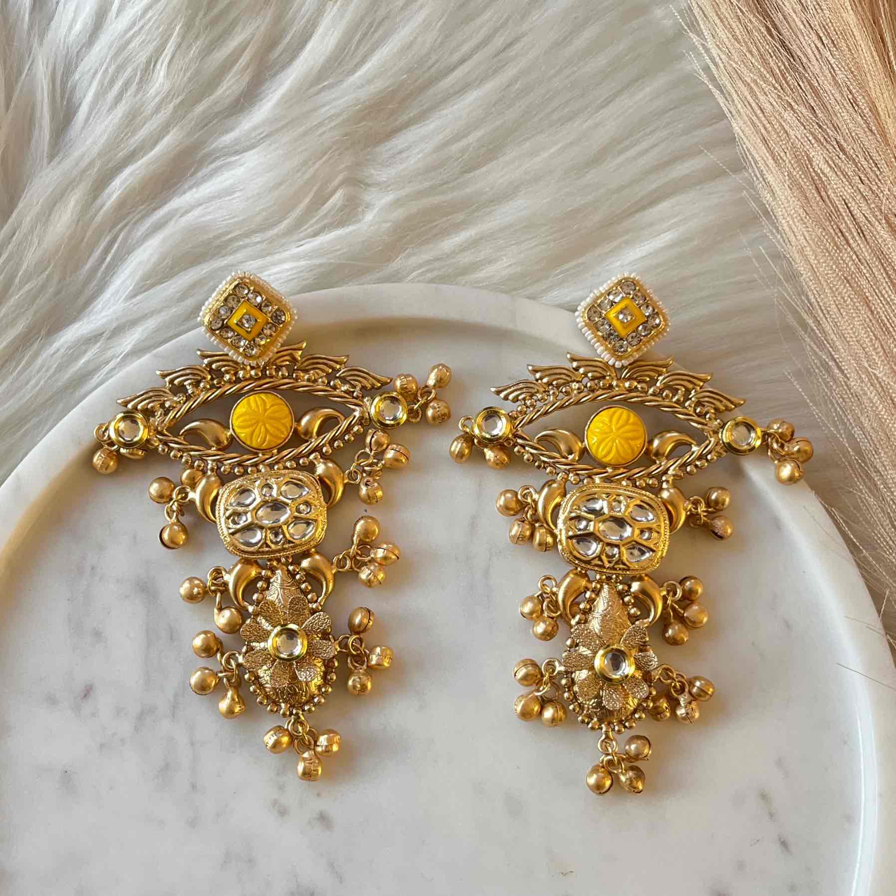 Yellow Deepshikha Fusion Golden Earrings